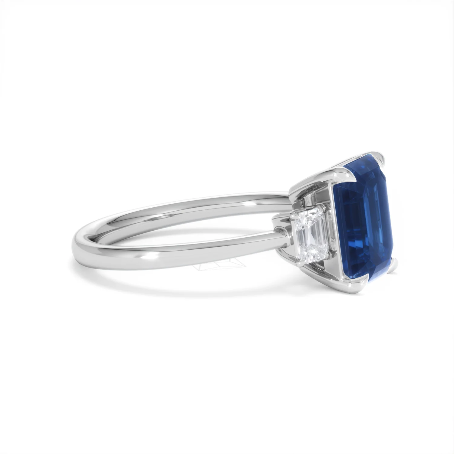 Solene 2.50ct Emerald Cut Lab Sapphire and Lab Diamond 3 Stone Engament Ring in 18K White Gold - Image 23