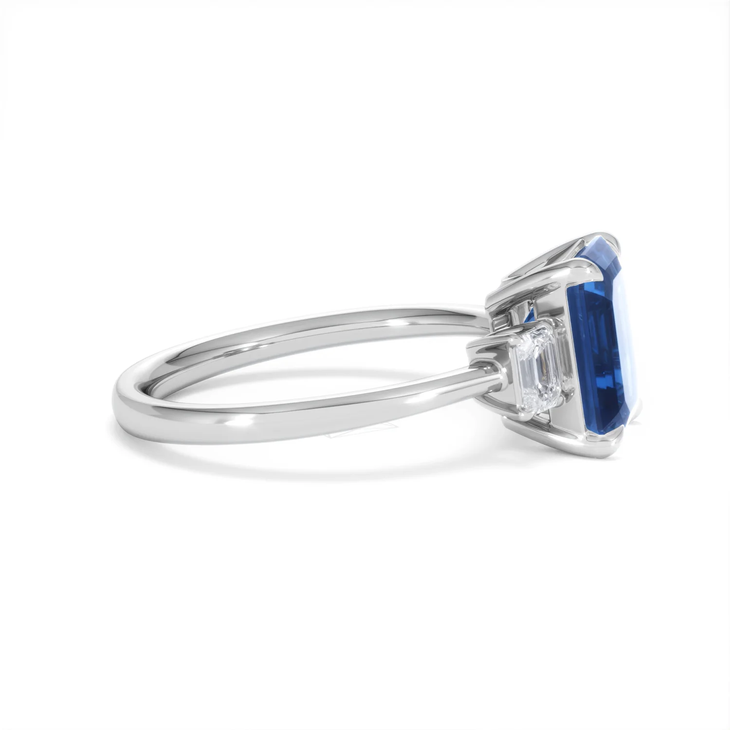 Solene 2.50ct Emerald Cut Lab Sapphire and Lab Diamond 3 Stone Engament Ring in 18K White Gold - Image 26