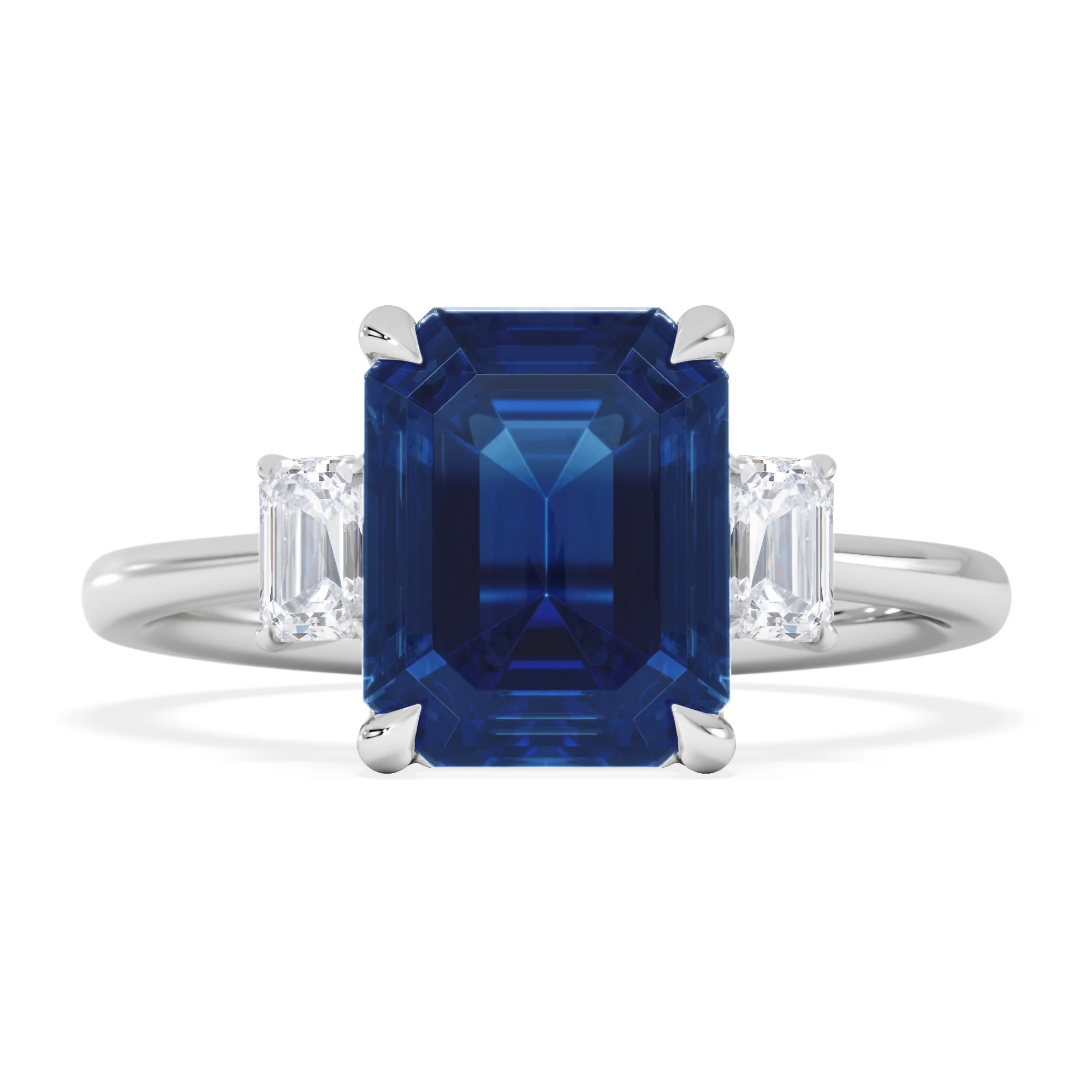 Solene 2.50ct Emerald Cut Lab Sapphire and Lab Diamond 3 Stone Engament Ring in 18K White Gold - Image 3
