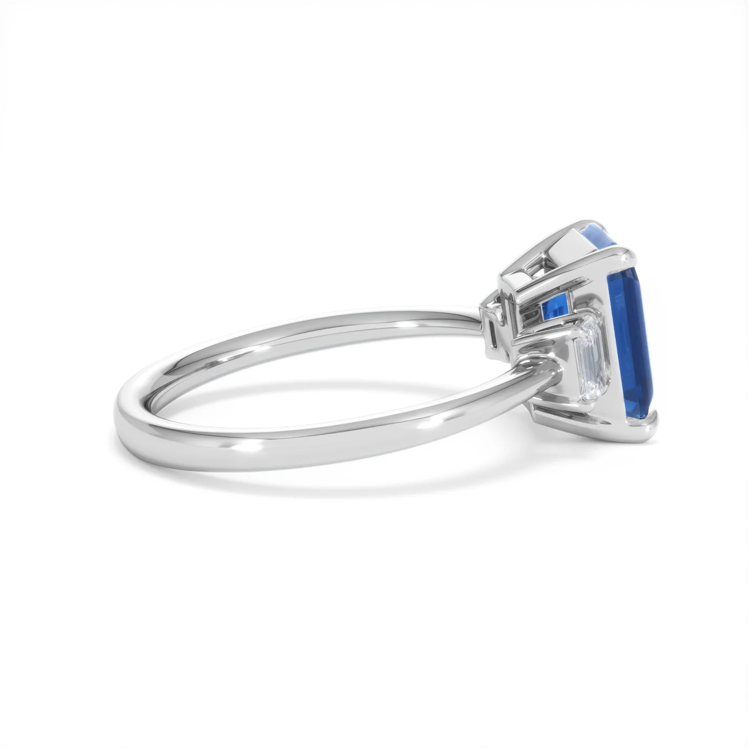 Solene 2.50ct Emerald Cut Lab Sapphire and Lab Diamond 3 Stone Engament Ring in 18K White Gold - Image 31