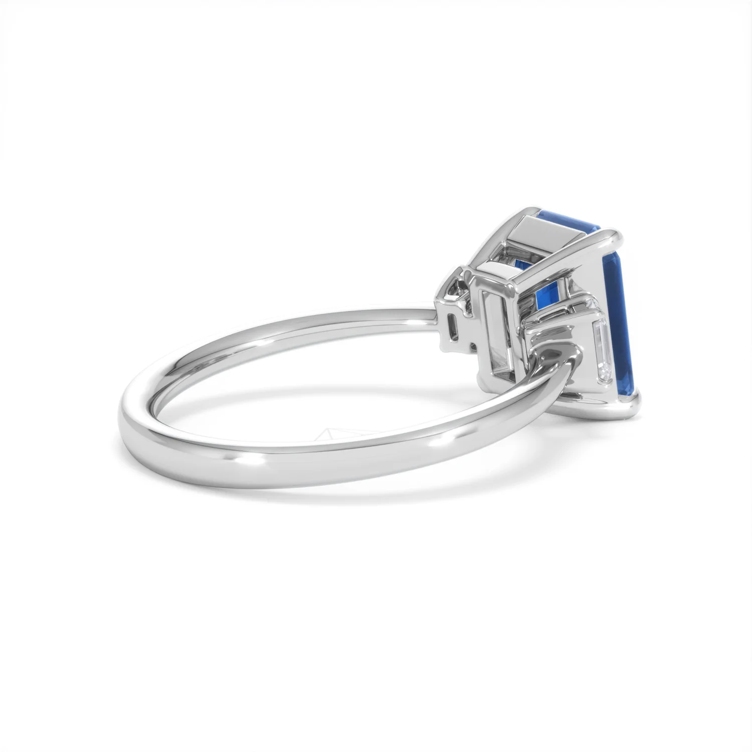 Solene 2.50ct Emerald Cut Lab Sapphire and Lab Diamond 3 Stone Engament Ring in 18K White Gold - Image 36