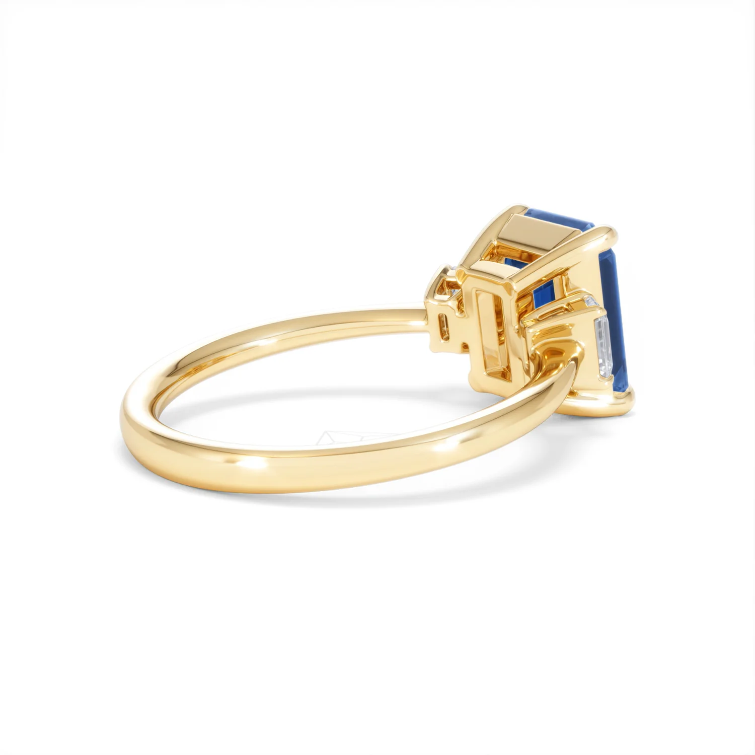 Solene 2.50ct Emerald Cut Lab Sapphire and Lab Diamond 3 Stone Engament Ring in 18K Yellow Gold - Image 37