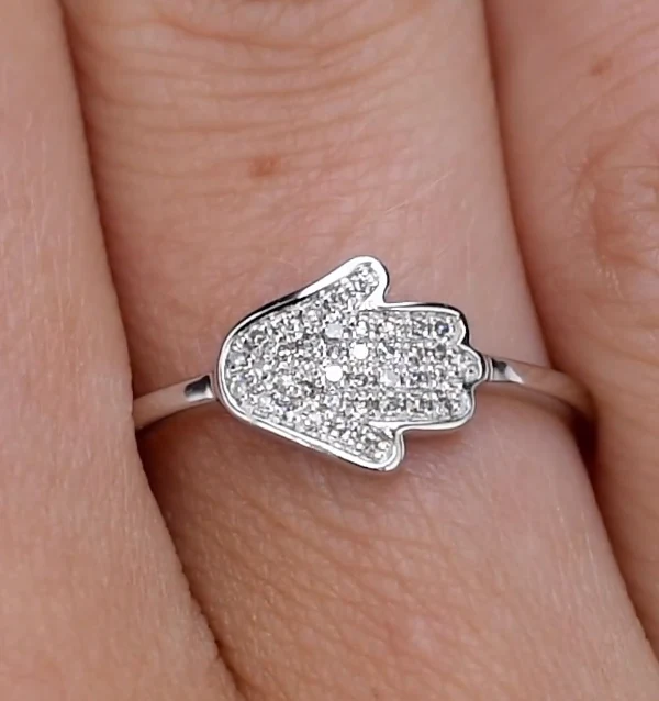 Stellato Collection Hamsa Diamond Ring 0.09ct in 9K White Gold SIZES AVAILABLE I I.5 J K K.5 L M N O - Image 4