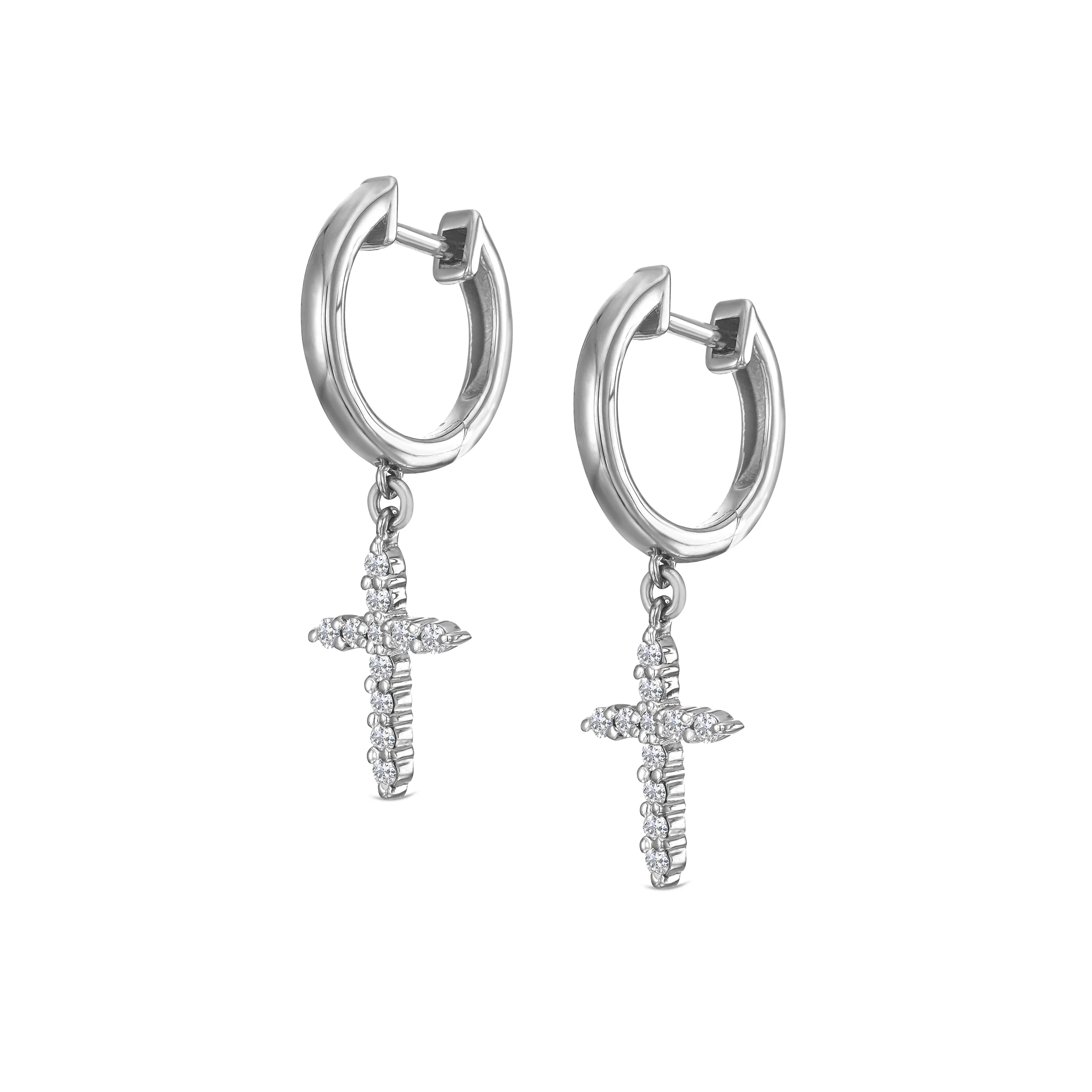 Stellato Cross Hoop 0.24ct H/SI Round Cut Lab Diamond Earrings in Silver - Image 5