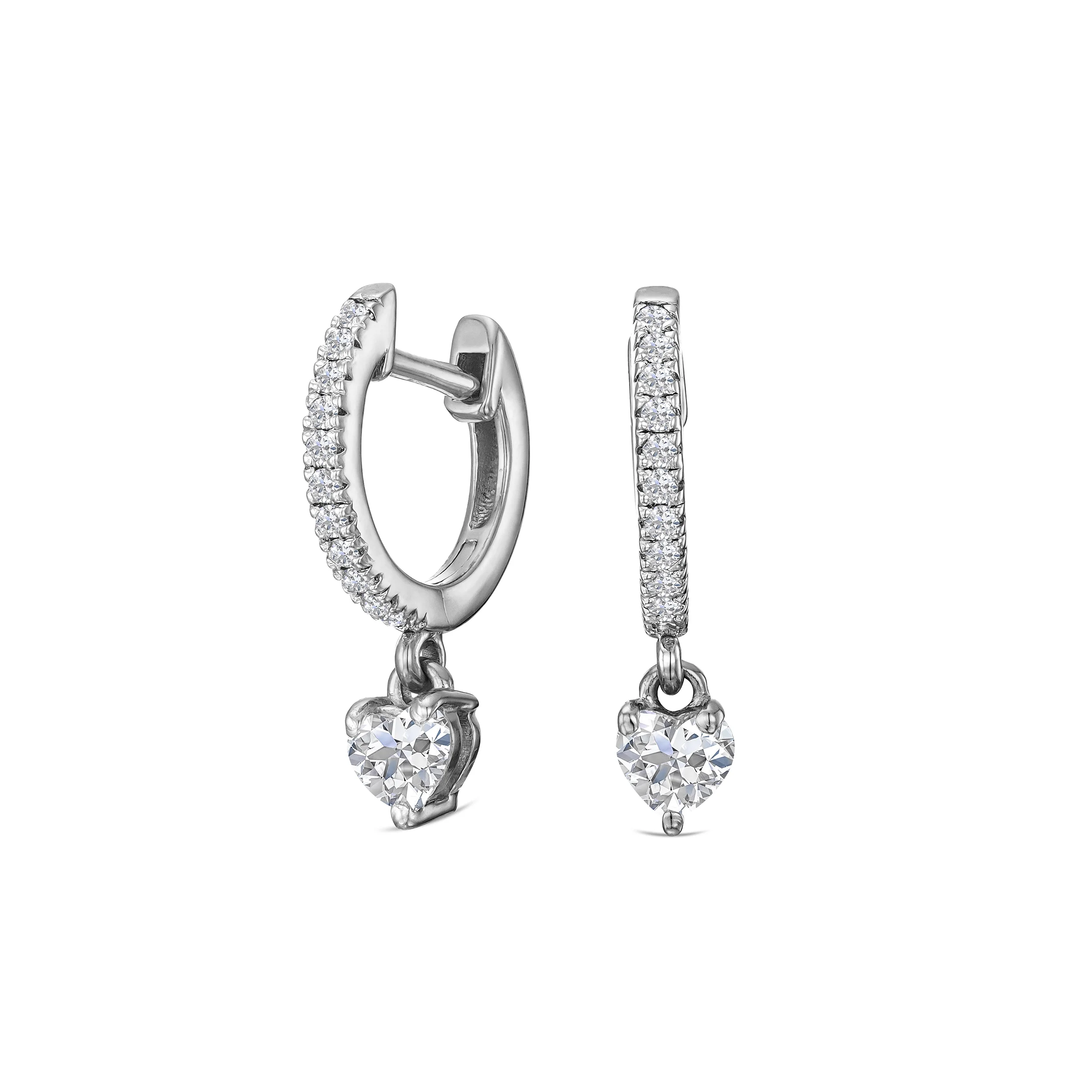 Stellato Heart Drop Hoop Earrings Lab Diamond 0.50ct in 925 Silver - Image 3