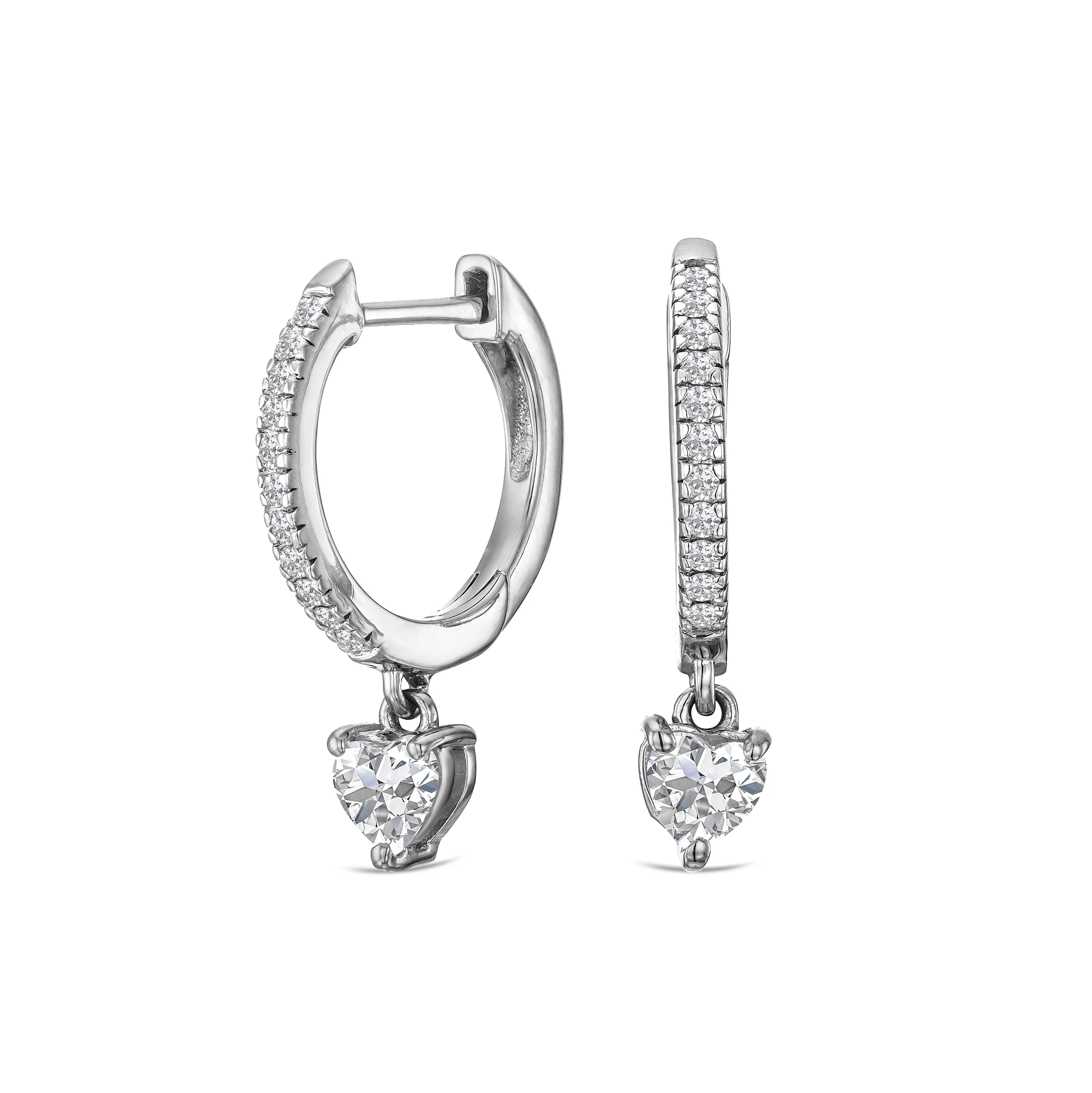 Stellato Heart Drop Hoop Earrings Lab Diamond 1.00ct in 925 SIlver - Image 3