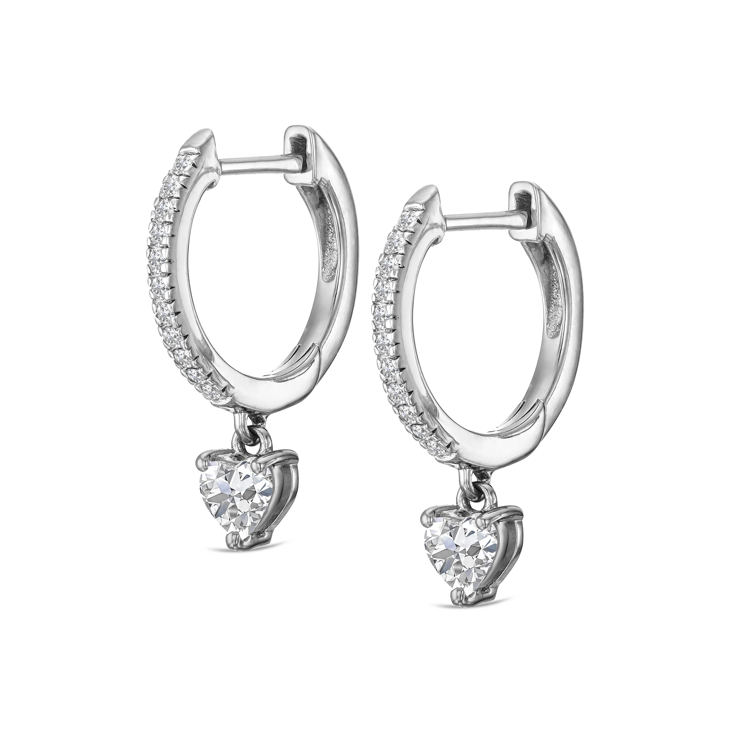 Stellato Heart Drop Hoop Earrings Lab Diamond 1.00ct in 925 SIlver - Image 5