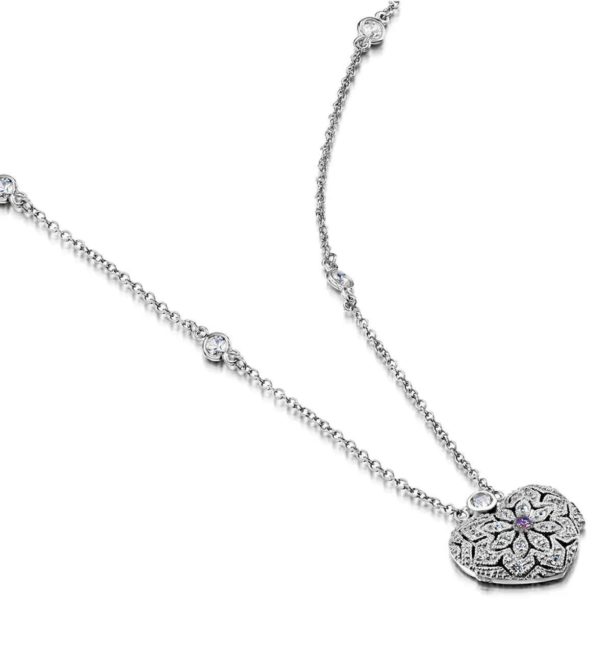 Tanzanite December Birthstone Locket Necklace White Topaz in Silver - Image 3