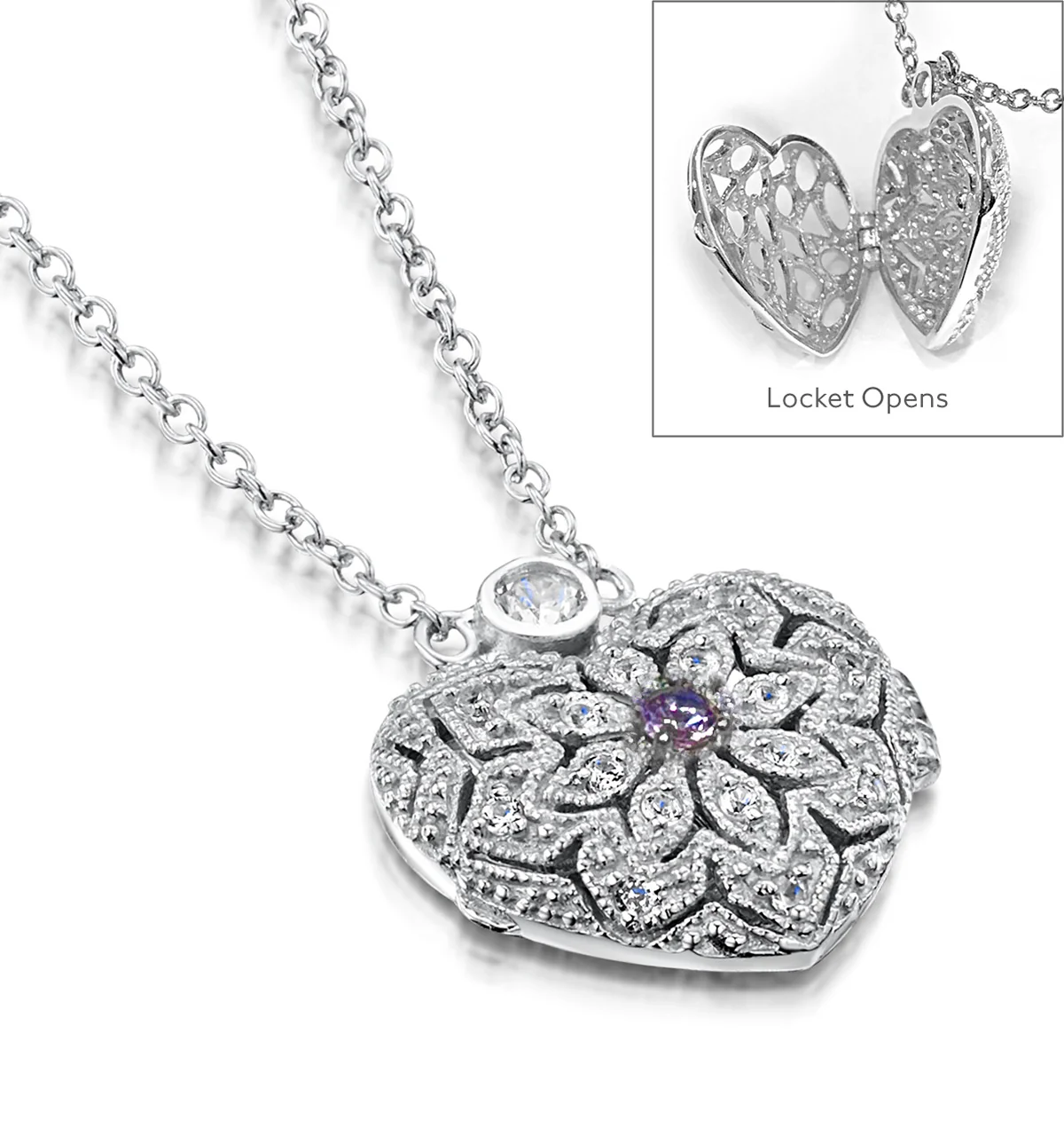 Tanzanite December Birthstone Locket Necklace White Topaz in Silver - Image 4