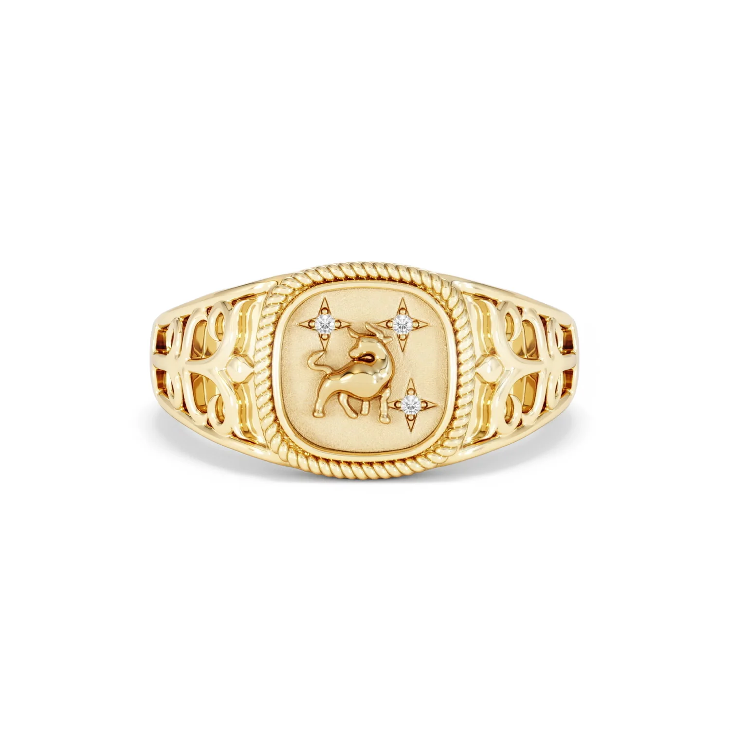 Taurus Zodiac 0.01ct Lab Diamond Signet Ring in 18K Gold Vermeil - Image 7
