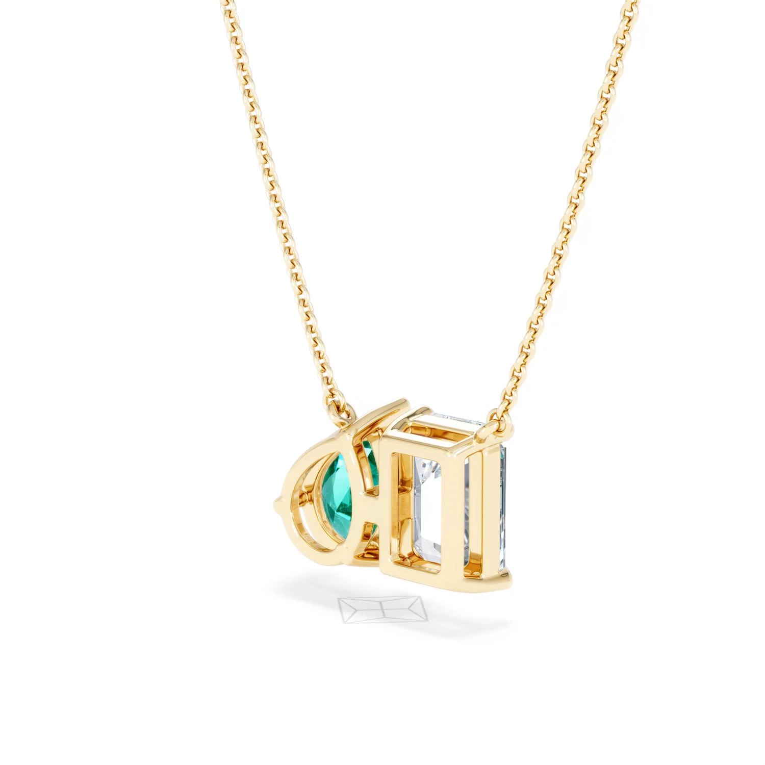 Toi Et Moi 1.50ct Emerald Cut Lab Diamond and 1.30ct Pear Lab Emerald Necklace in 18K Yellow Gold - Image 40