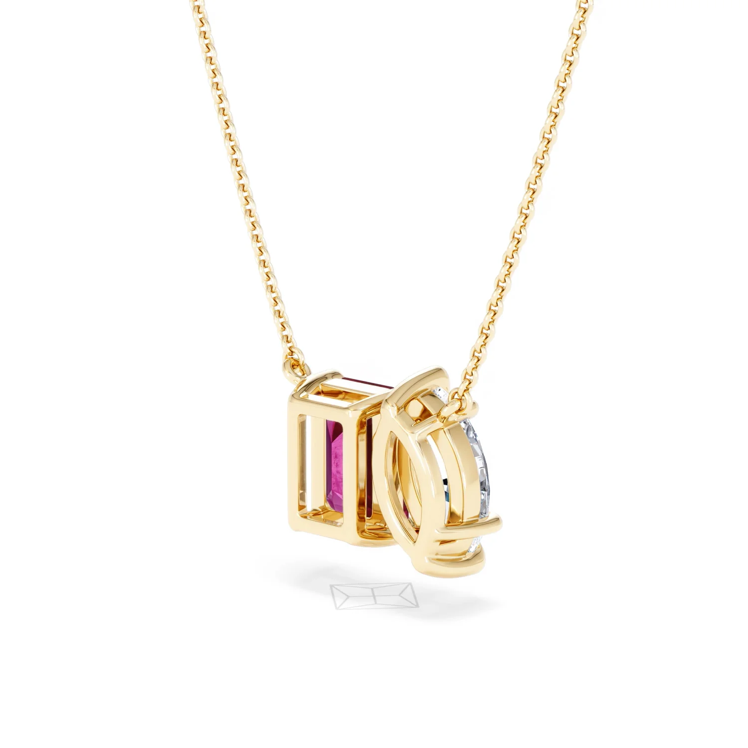 Toi Et Moi 1.50ct Marquise Lab Diamond and 2.50ct Emerald Cut Lab Ruby Necklace in 18K Yellow Gold - Image 40