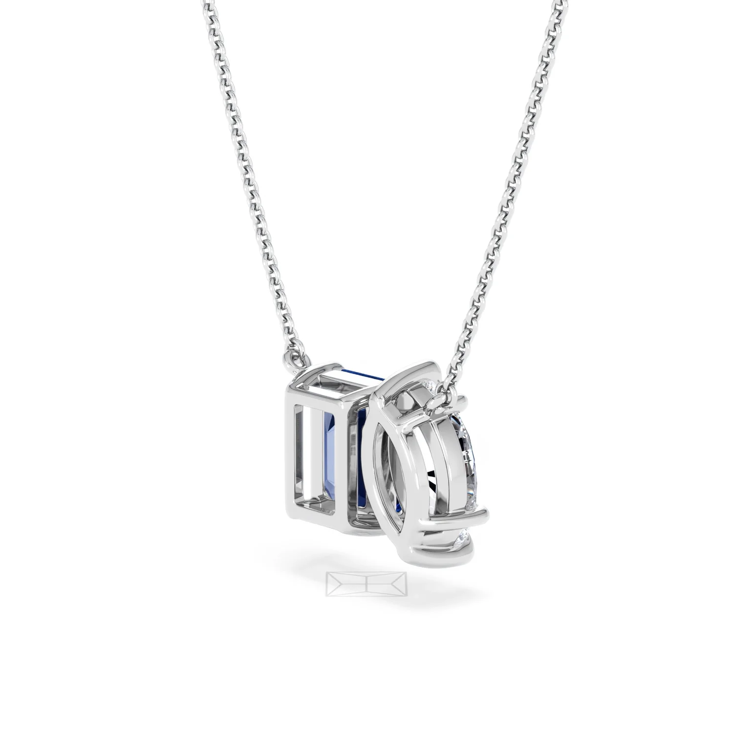 Toi Et Moi 1.50ct Marquise Lab Diamond and 2.50ct Emerald Cut Lab Sapphire Necklace in 18K White Gold - Image 39
