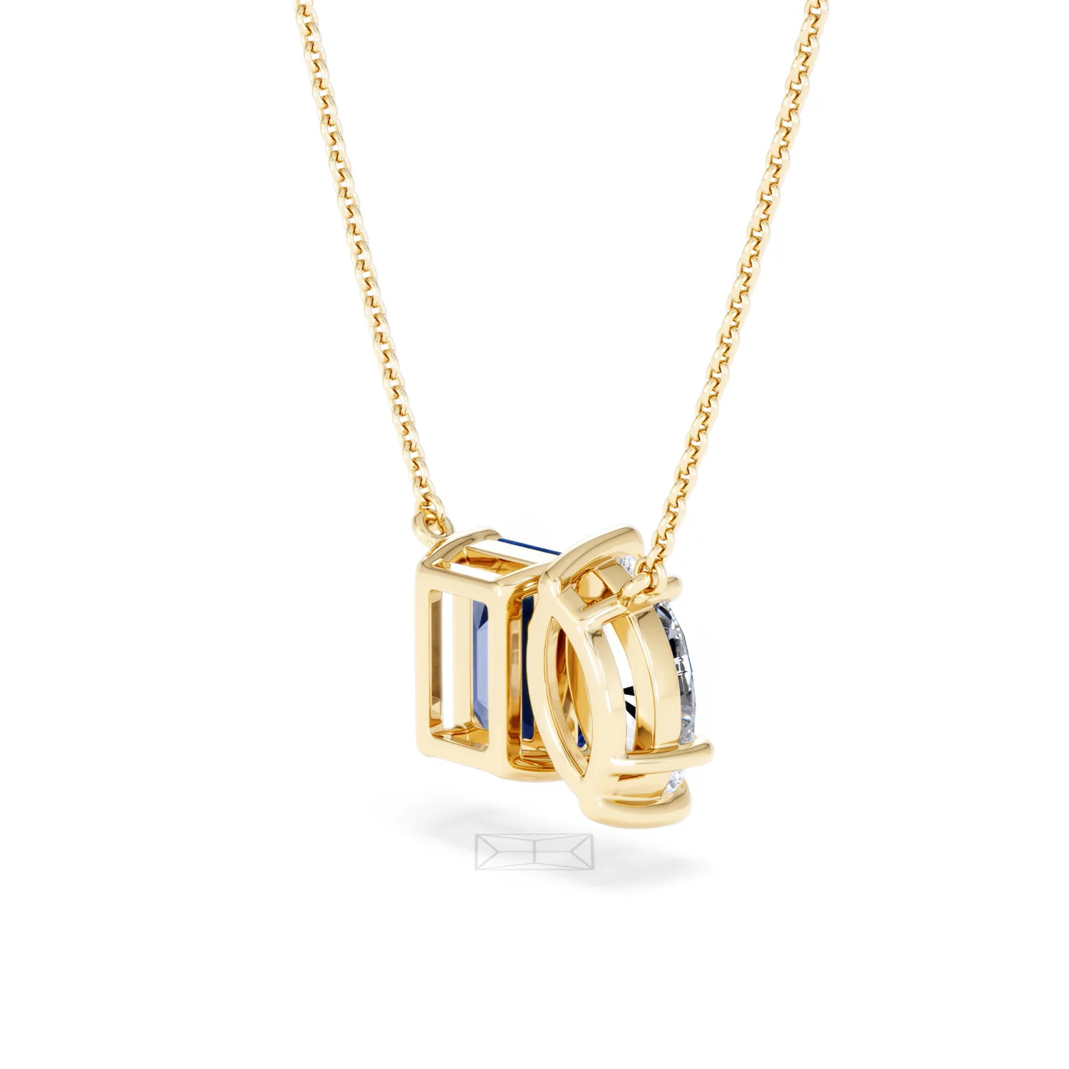 Toi Et Moi 1.50ct Marquise Lab Diamond and 2.50ct Emerald Cut Lab Sapphire Necklace in 18K Yellow Gold - Image 39