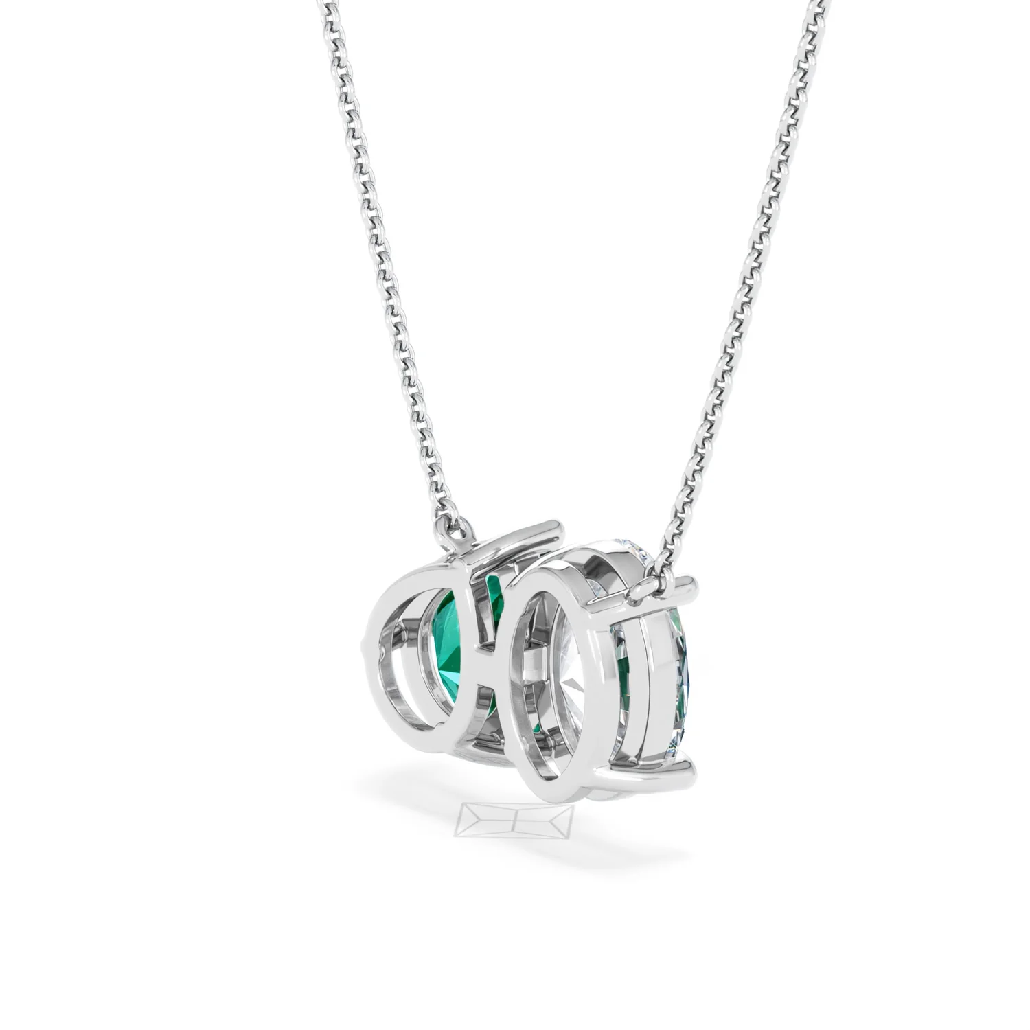 Toi Et Moi 1.50ct Oval Lab Diamond and 2.50ct Pear Lab Emerald Necklace in 18K White Gold - Image 36
