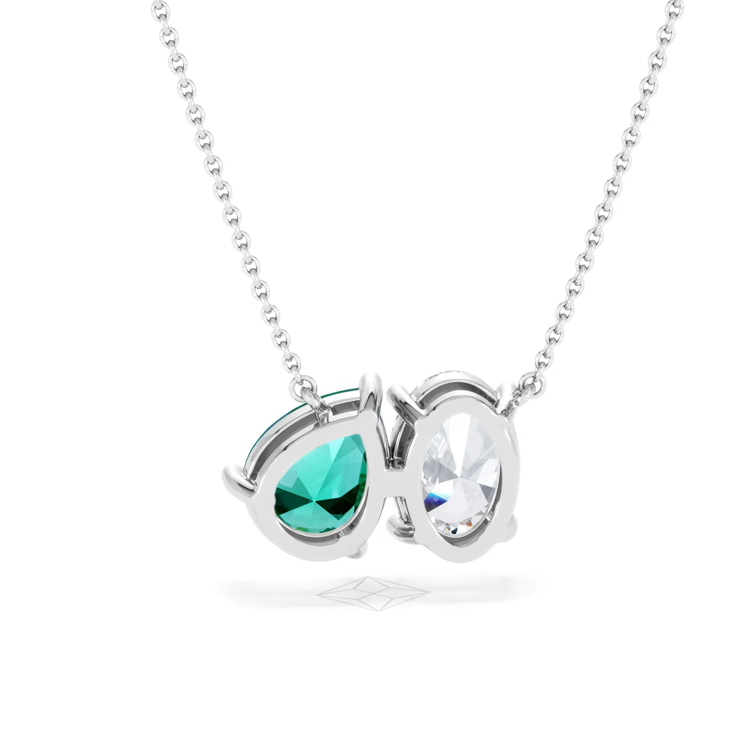 Toi Et Moi 1.50ct Oval Lab Diamond and 2.50ct Pear Lab Emerald Necklace in 18K White Gold - Image 48