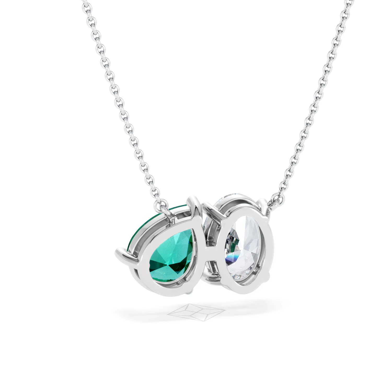 Toi Et Moi 1.50ct Oval Lab Diamond and 2.50ct Pear Lab Emerald Necklace in 18K White Gold - Image 50