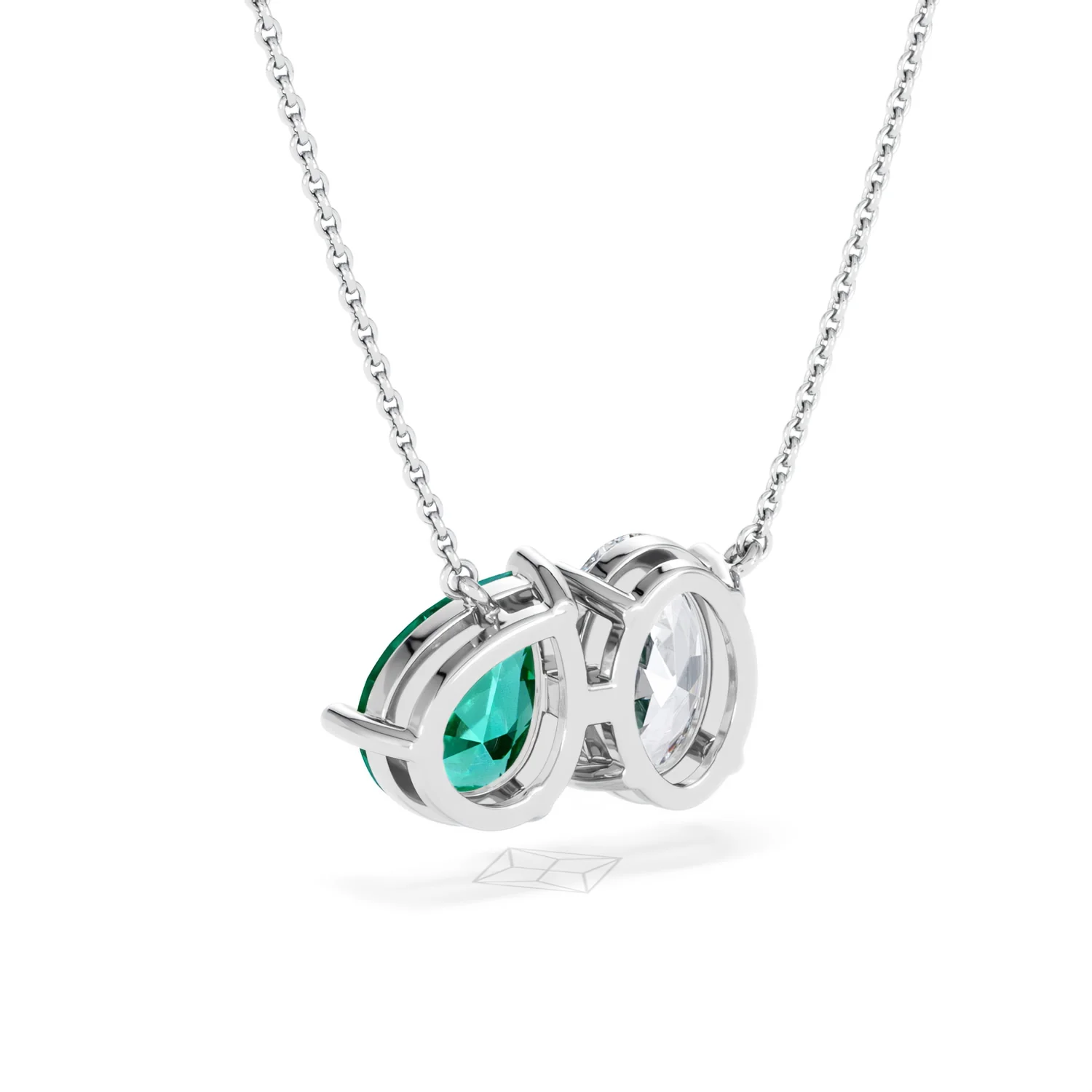 Toi Et Moi 1.50ct Oval Lab Diamond and 2.50ct Pear Lab Emerald Necklace in 18K White Gold - Image 53