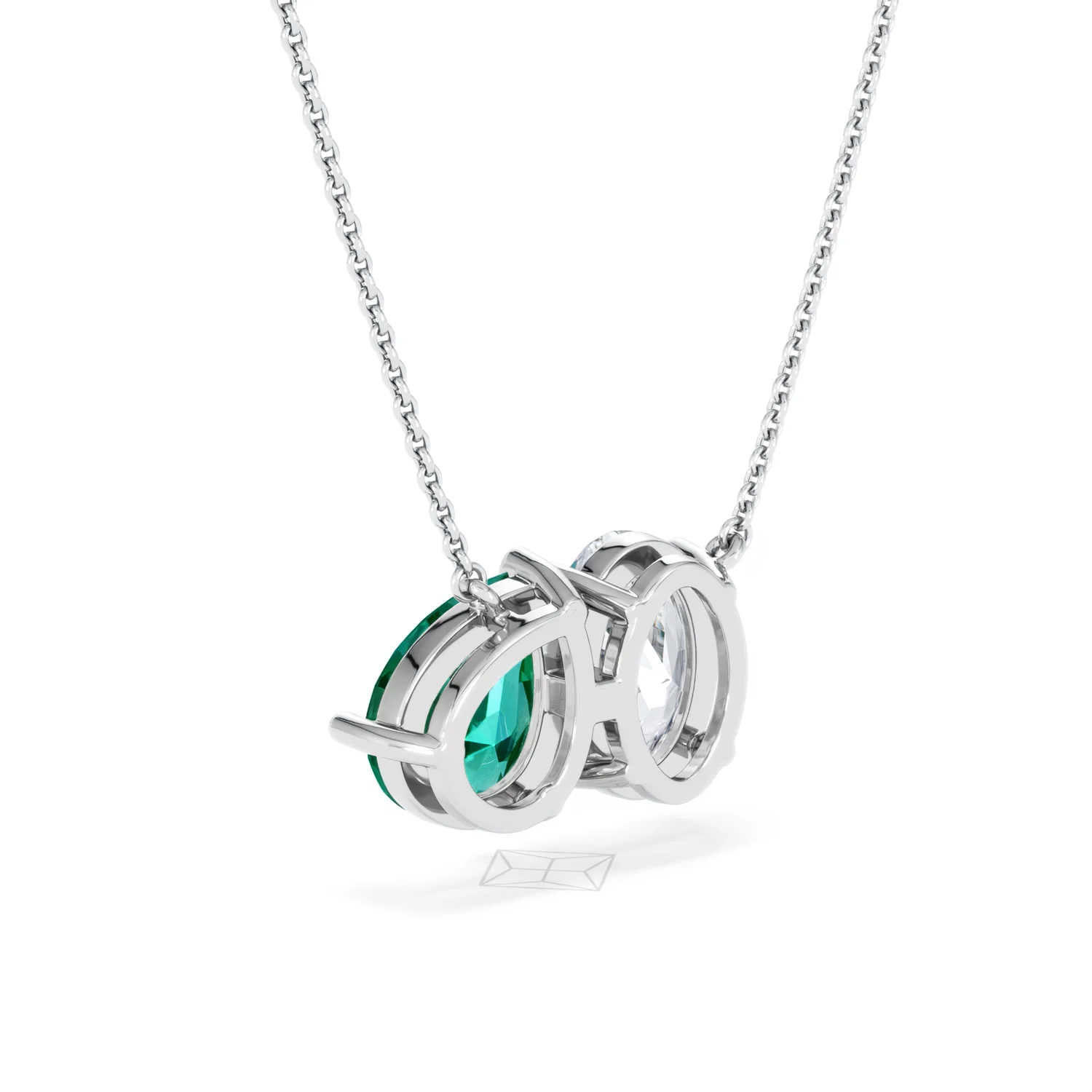 Toi Et Moi 1.50ct Oval Lab Diamond and 2.50ct Pear Lab Emerald Necklace in 18K White Gold - Image 55