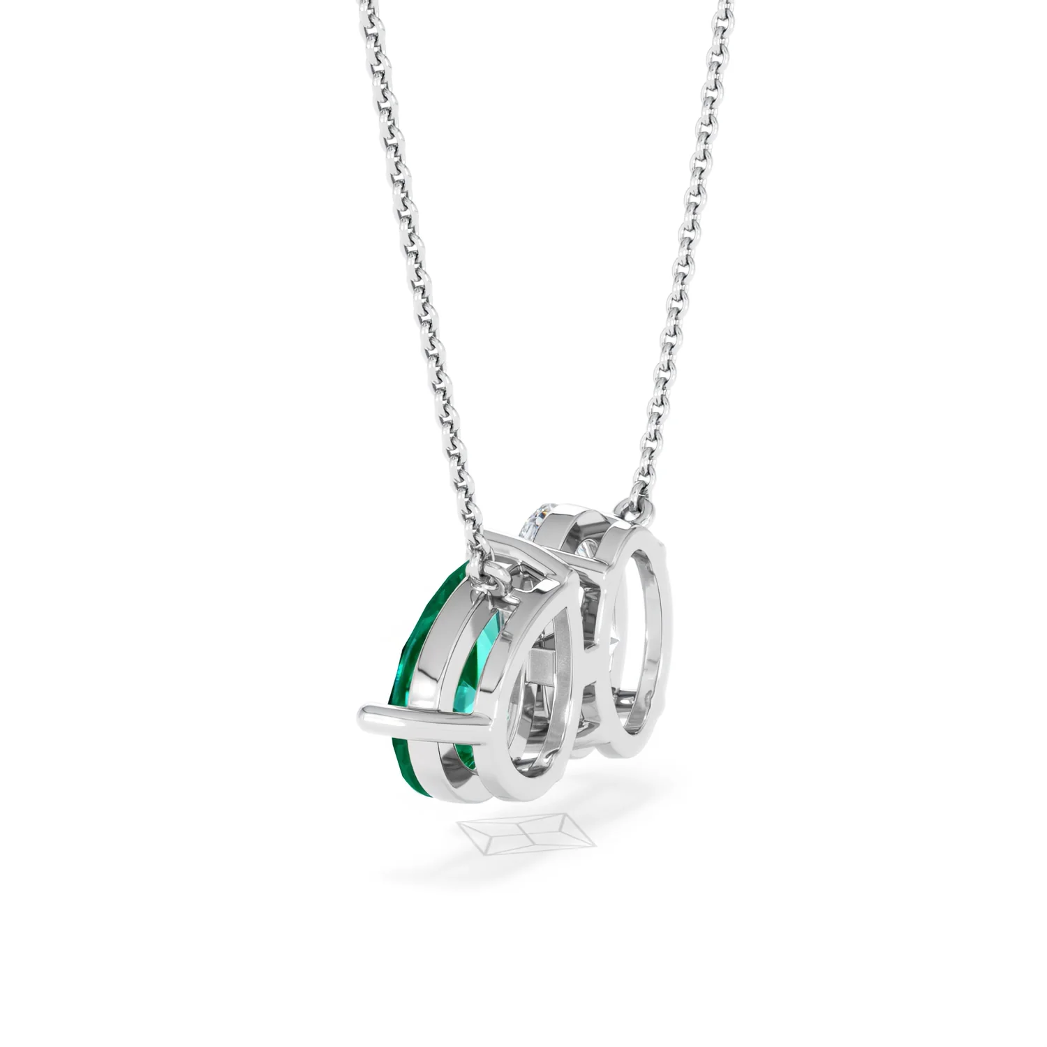 Toi Et Moi 1.50ct Oval Lab Diamond and 2.50ct Pear Lab Emerald Necklace in 18K White Gold - Image 60