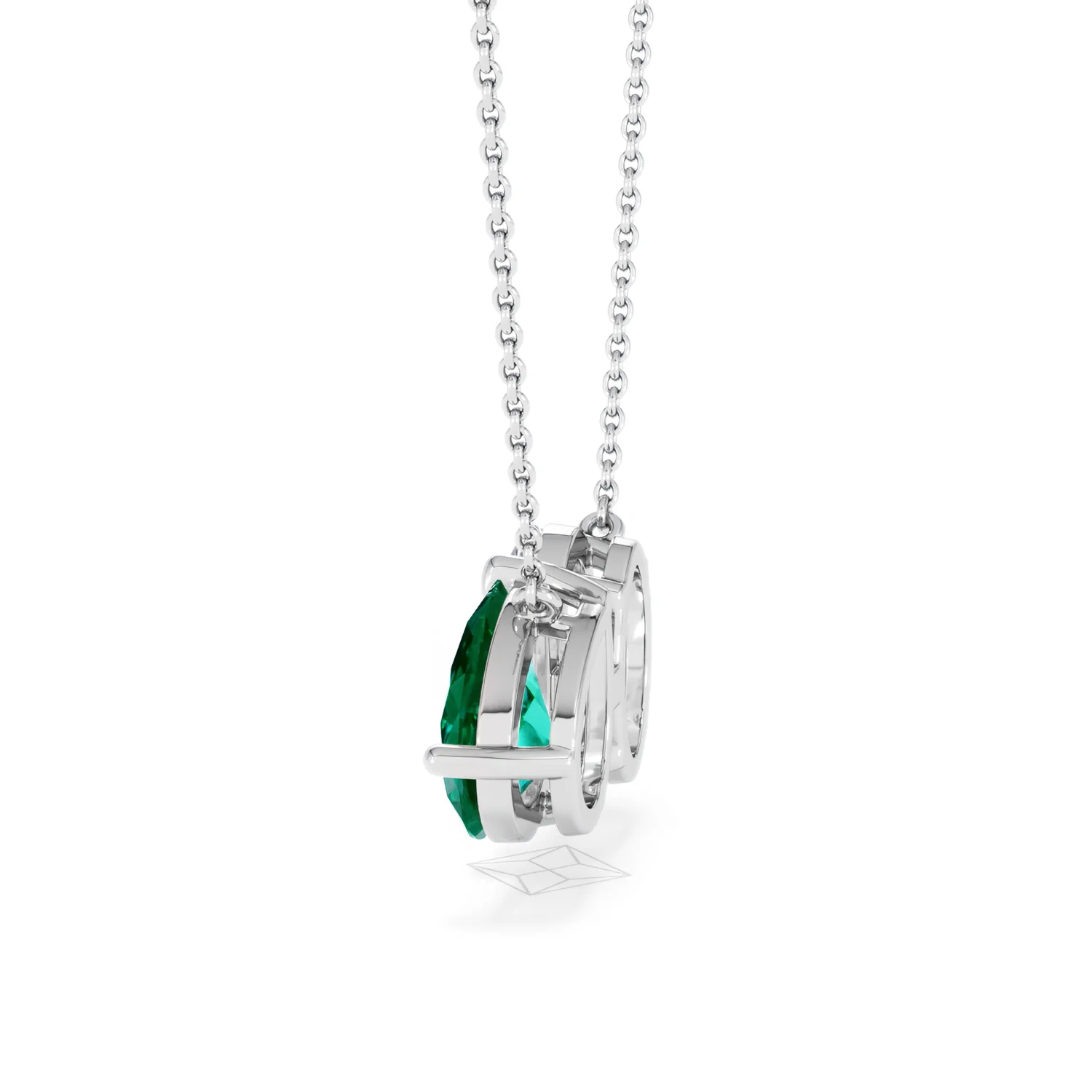 Toi Et Moi 1.50ct Oval Lab Diamond and 2.50ct Pear Lab Emerald Necklace in 18K White Gold - Image 64