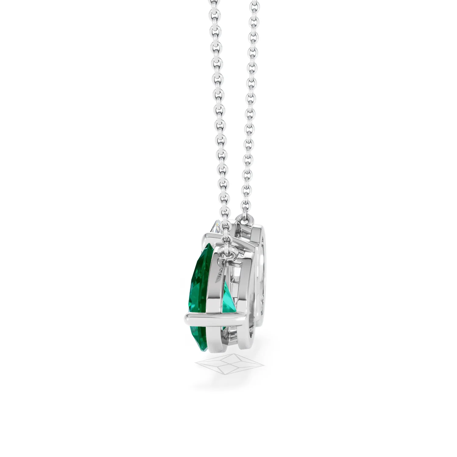 Toi Et Moi 1.50ct Oval Lab Diamond and 2.50ct Pear Lab Emerald Necklace in 18K White Gold - Image 65