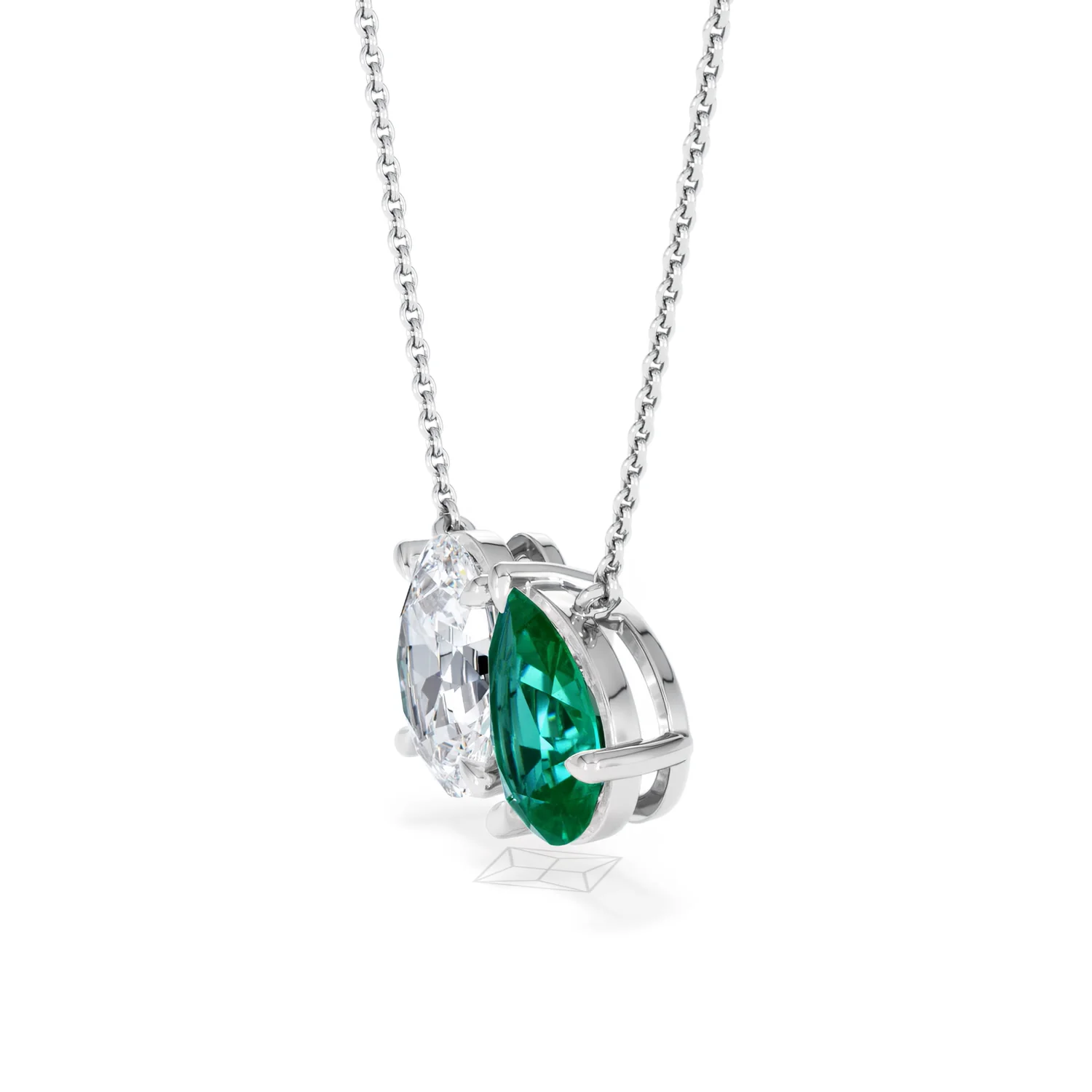 Toi Et Moi 1.50ct Oval Lab Diamond and 2.50ct Pear Lab Emerald Necklace in 18K White Gold - Image 73
