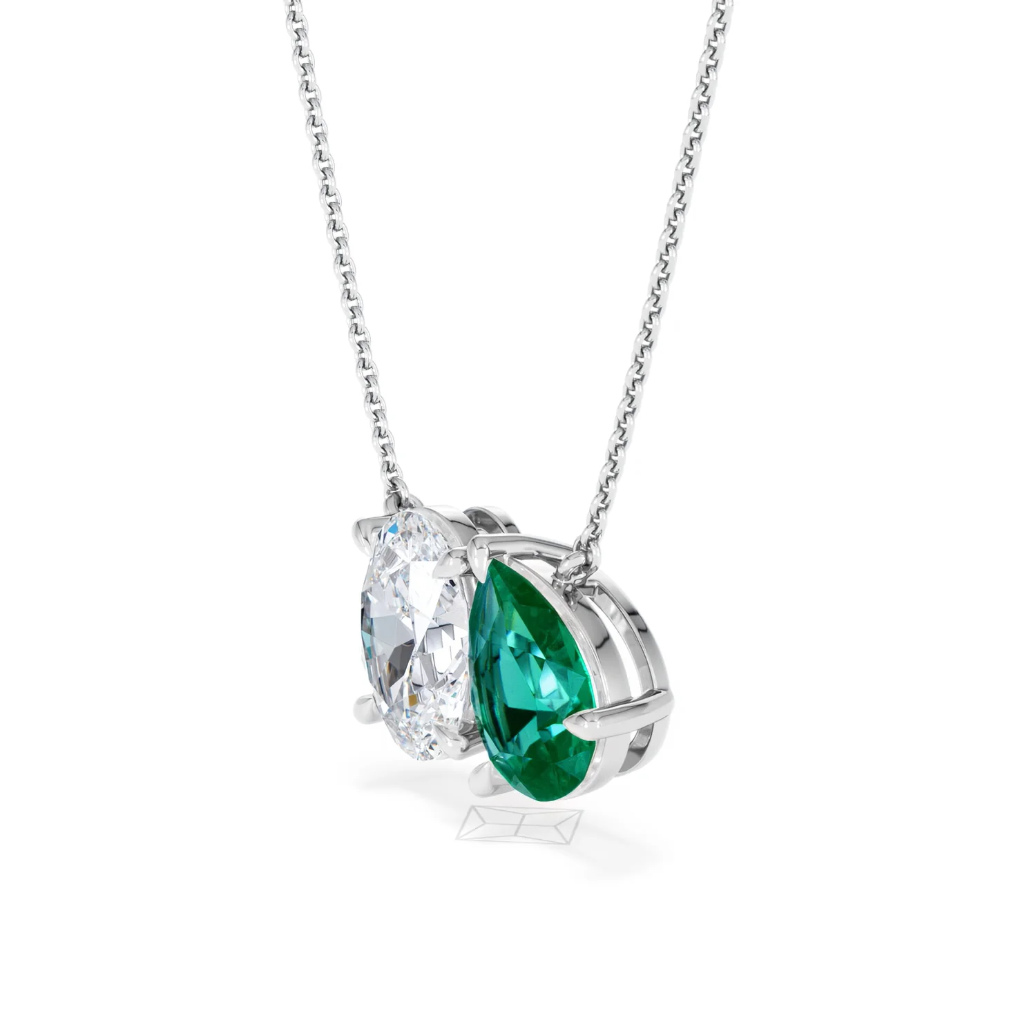 Toi Et Moi 1.50ct Oval Lab Diamond and 2.50ct Pear Lab Emerald Necklace in 18K White Gold - Image 75