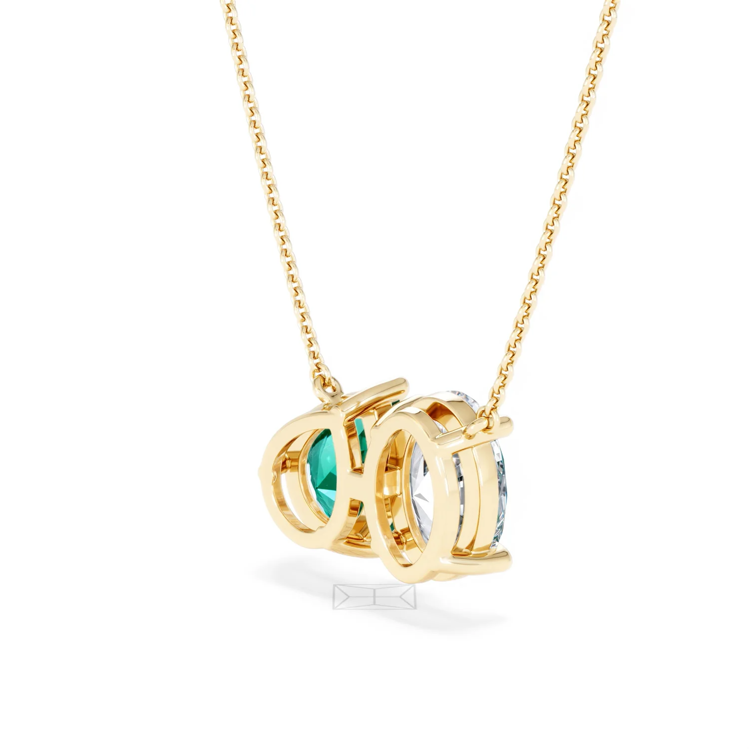 Toi Et Moi 1.50ct Oval Lab Diamond and 2.50ct Pear Lab Emerald Necklace in 18K Yellow Gold - Image 39