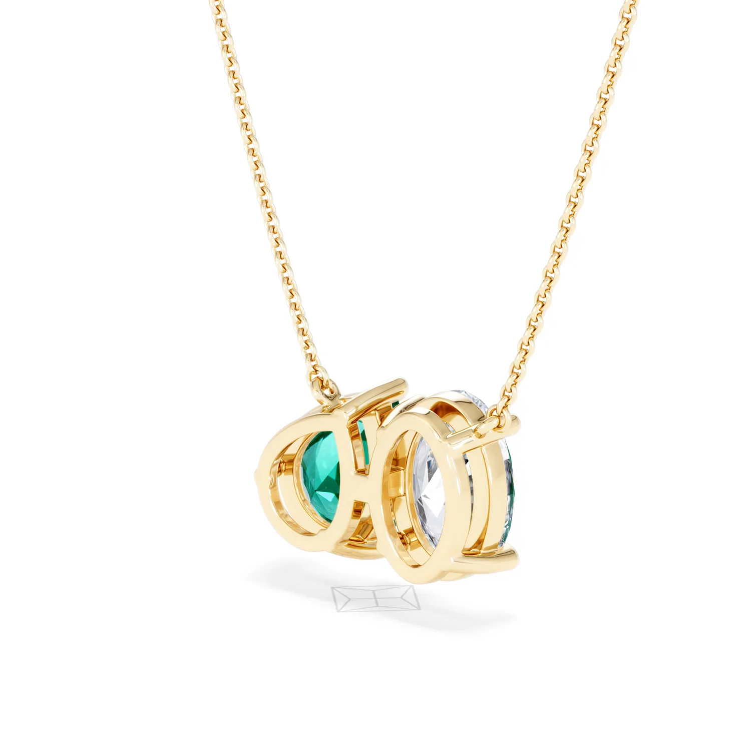 Toi Et Moi 1.50ct Oval Lab Diamond and 2.50ct Pear Lab Emerald Necklace in 18K Yellow Gold - Image 40