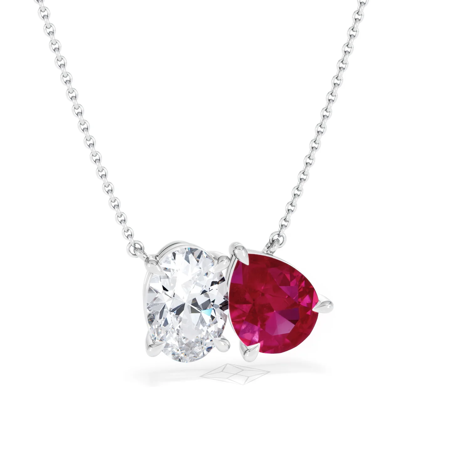 Toi Et Moi 1.50ct Oval Lab Diamond and 2.50ct Pear Lab Ruby Necklace in 18K White Gold - Image 10