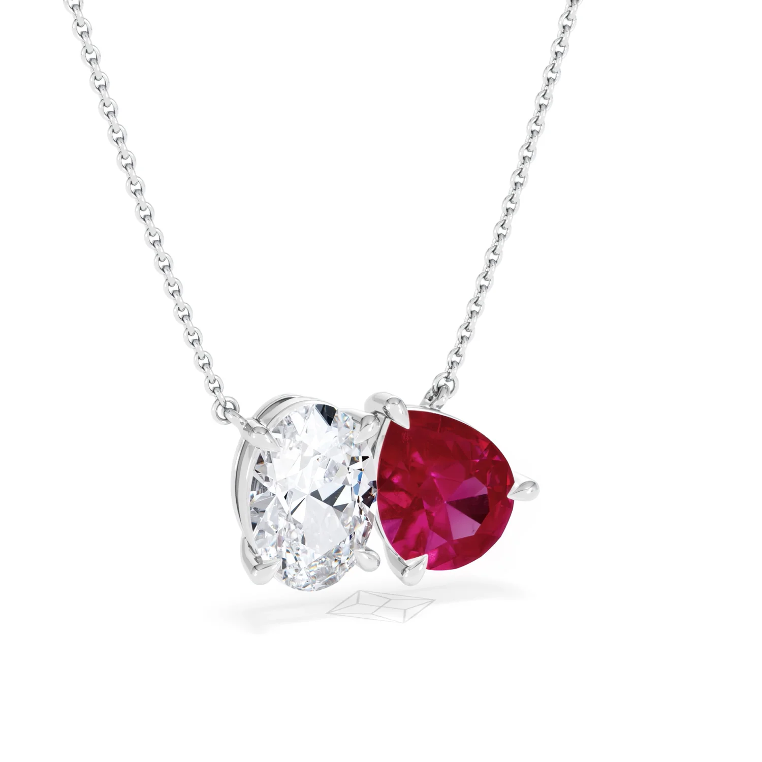 Toi Et Moi 1.50ct Oval Lab Diamond and 2.50ct Pear Lab Ruby Necklace in 18K White Gold - Image 12