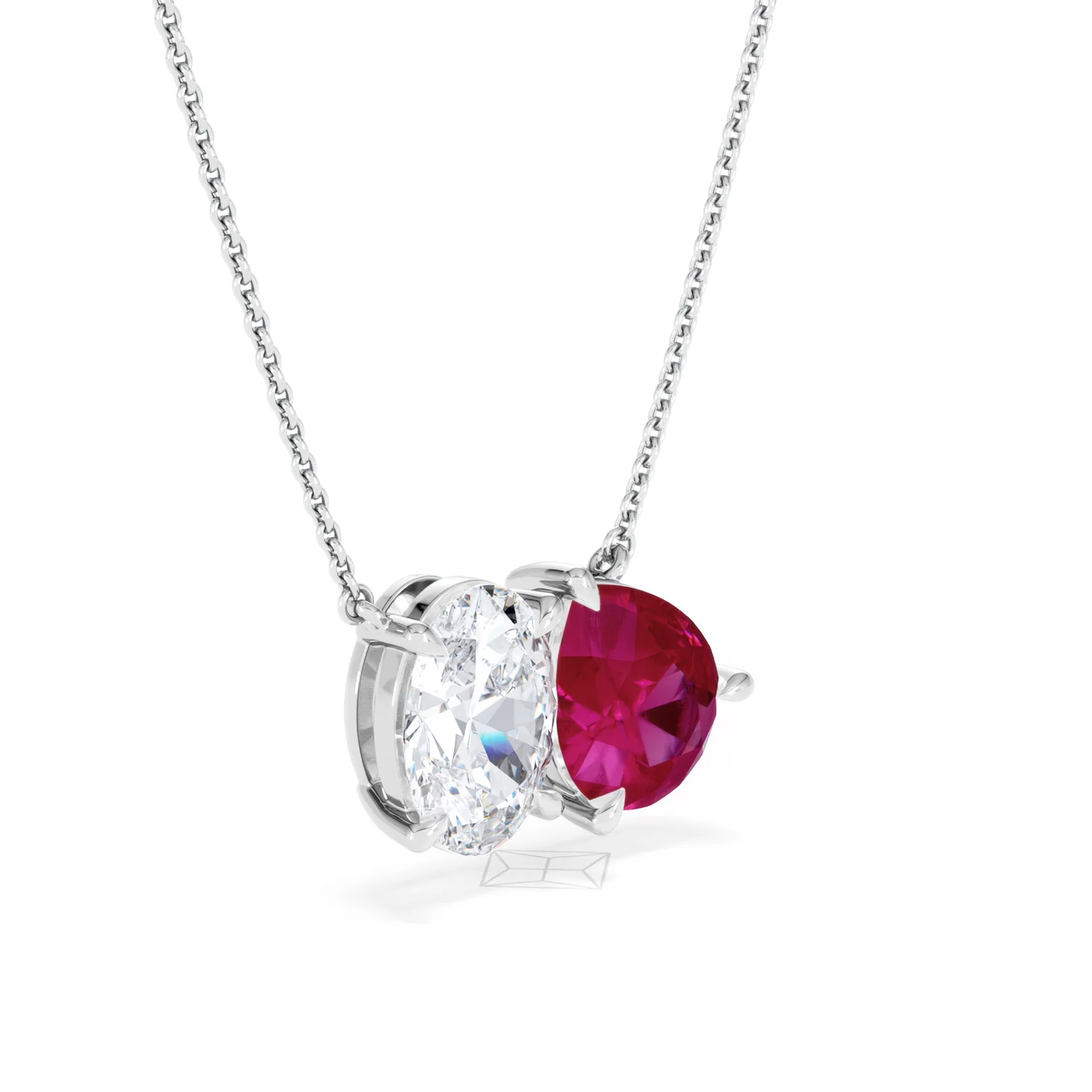Toi Et Moi 1.50ct Oval Lab Diamond and 2.50ct Pear Lab Ruby Necklace in 18K White Gold - Image 16