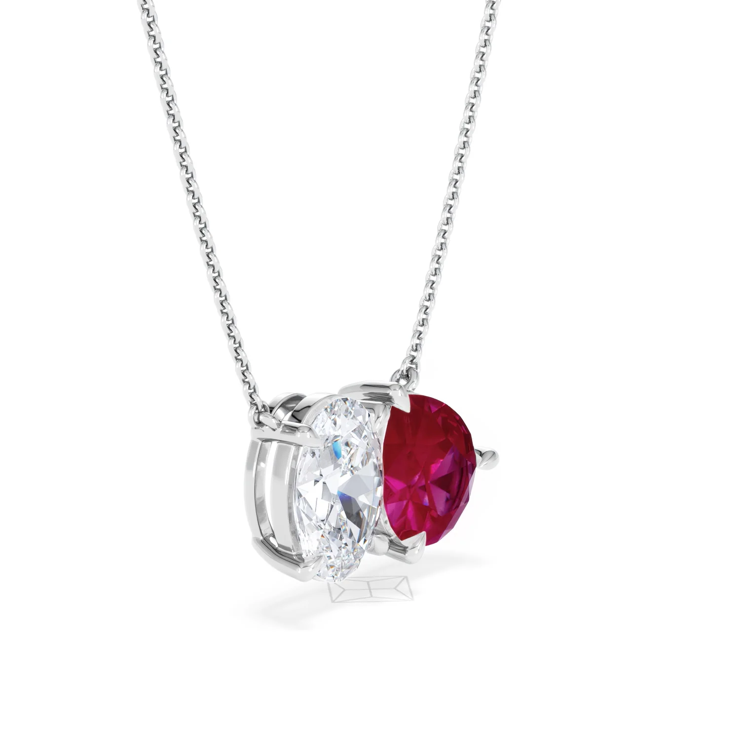 Toi Et Moi 1.50ct Oval Lab Diamond and 2.50ct Pear Lab Ruby Necklace in 18K White Gold - Image 18