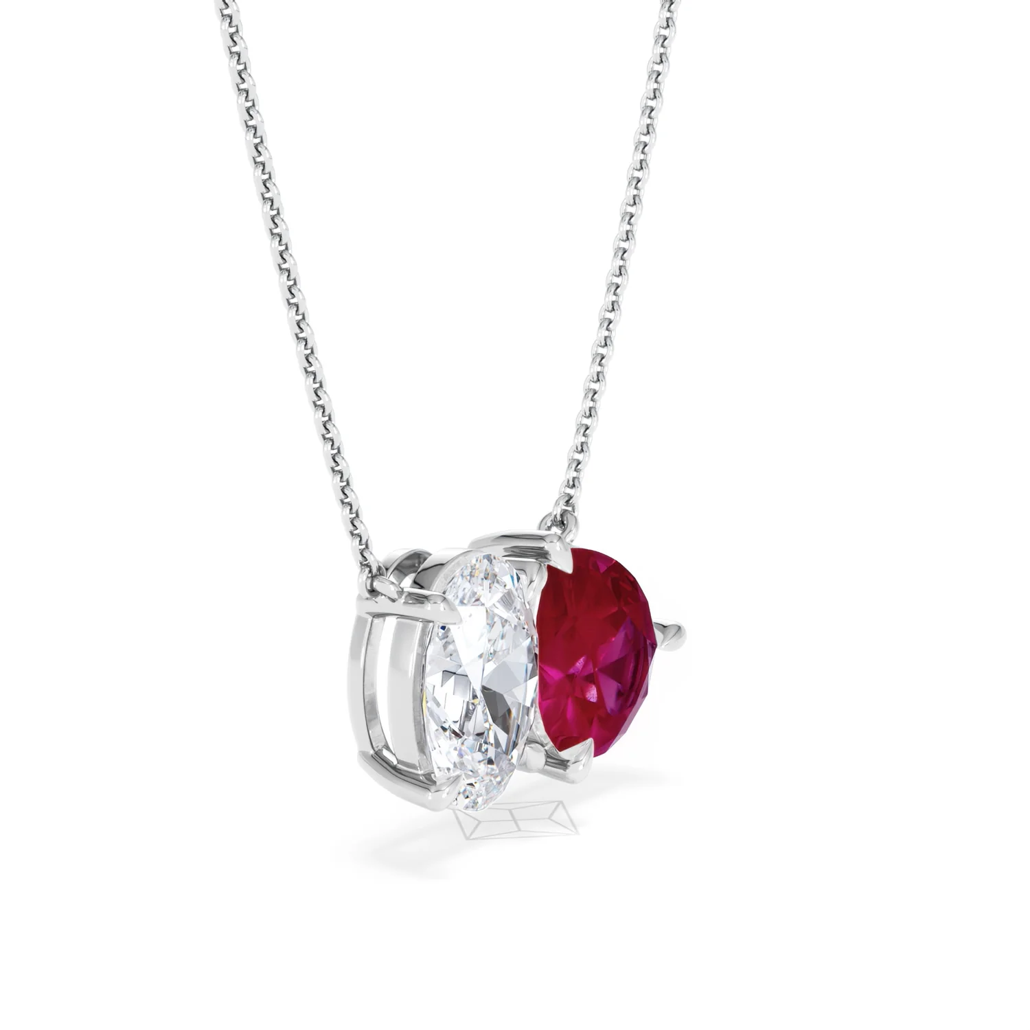 Toi Et Moi 1.50ct Oval Lab Diamond and 2.50ct Pear Lab Ruby Necklace in 18K White Gold - Image 19