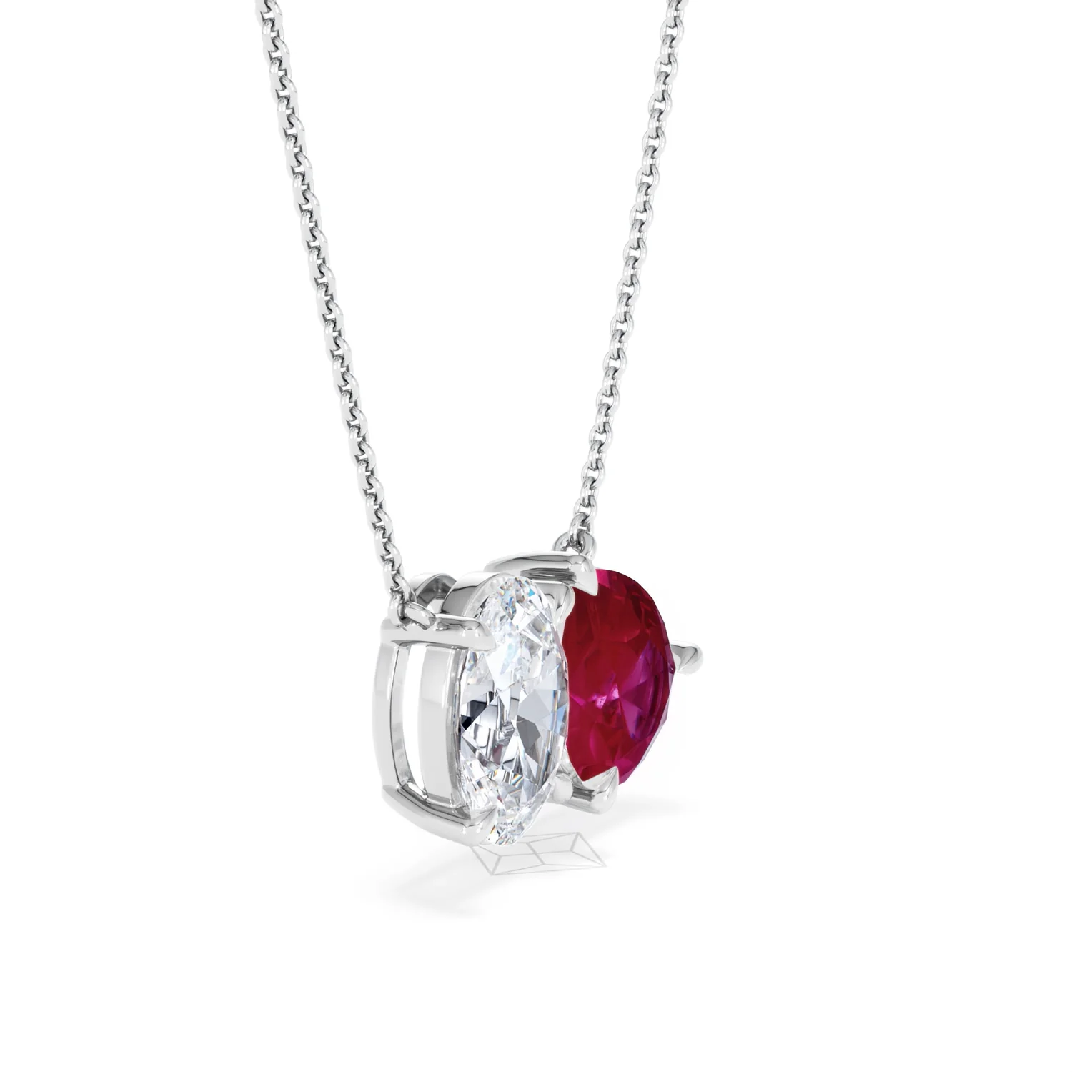 Toi Et Moi 1.50ct Oval Lab Diamond and 2.50ct Pear Lab Ruby Necklace in 18K White Gold - Image 20