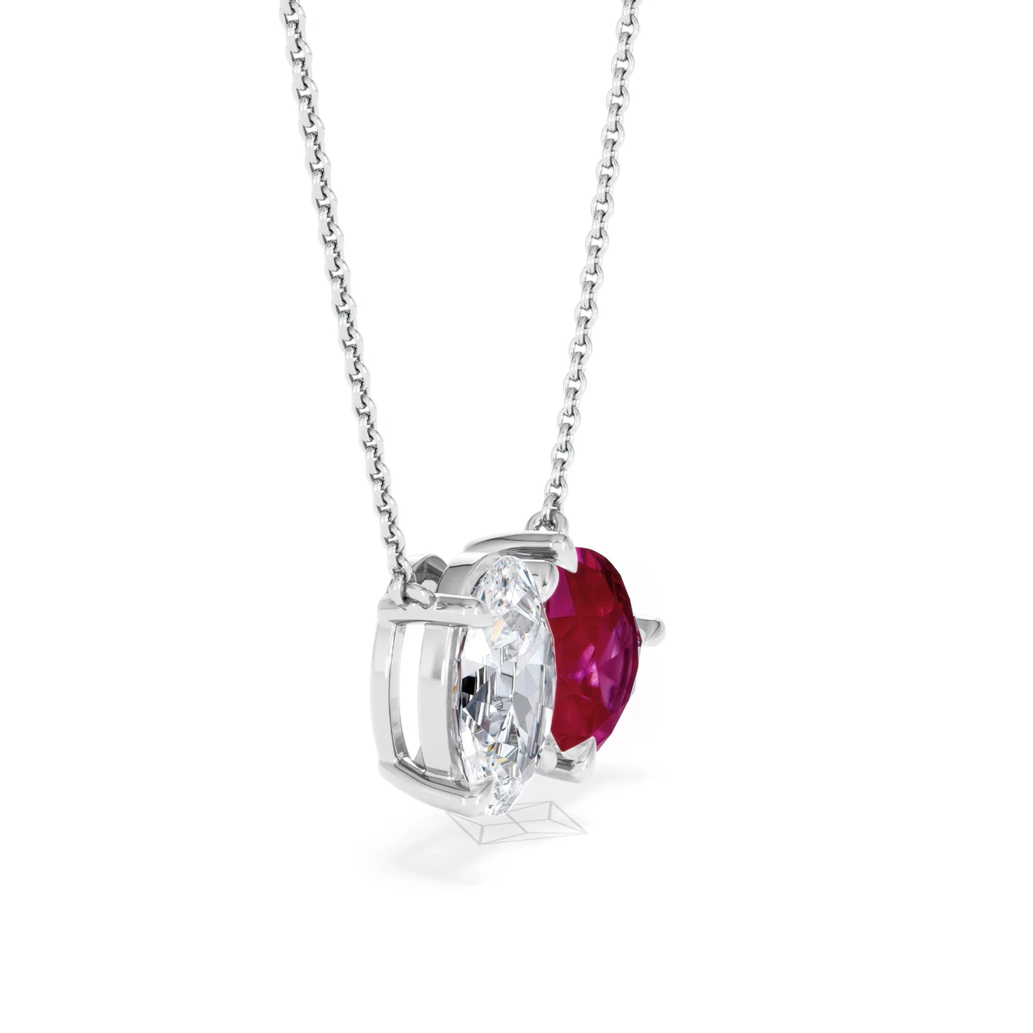 Toi Et Moi 1.50ct Oval Lab Diamond and 2.50ct Pear Lab Ruby Necklace in 18K White Gold - Image 21