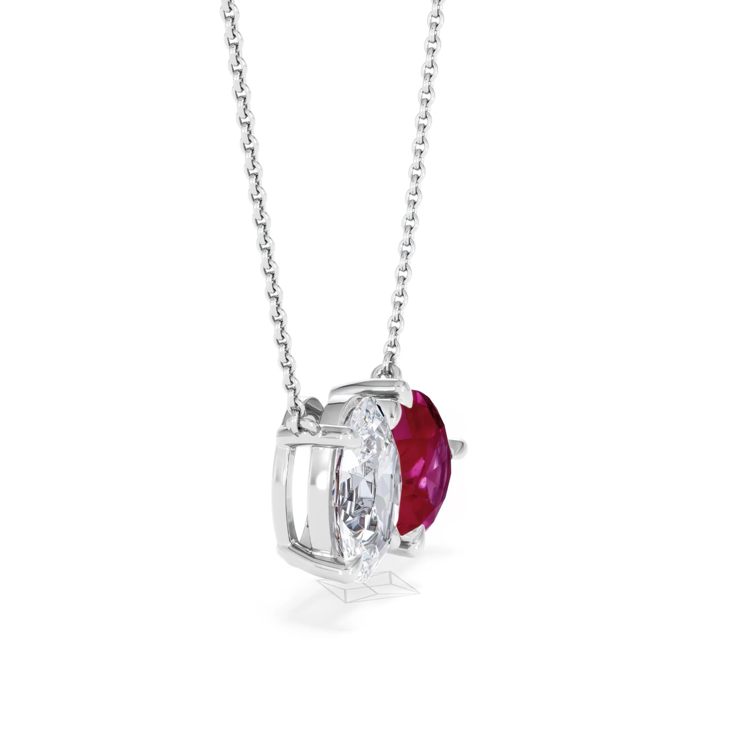 Toi Et Moi 1.50ct Oval Lab Diamond and 2.50ct Pear Lab Ruby Necklace in 18K White Gold - Image 22