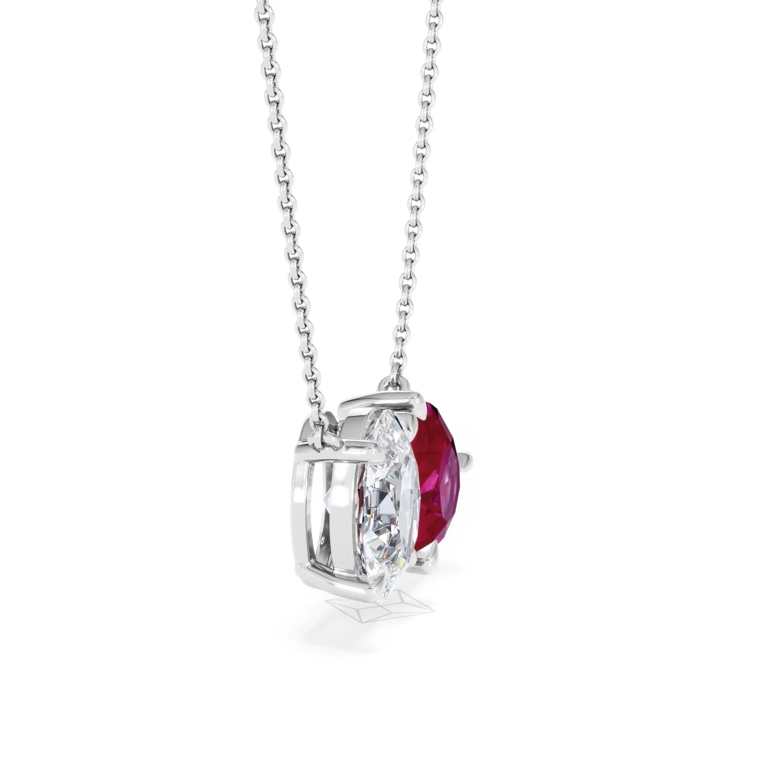 Toi Et Moi 1.50ct Oval Lab Diamond and 2.50ct Pear Lab Ruby Necklace in 18K White Gold - Image 23