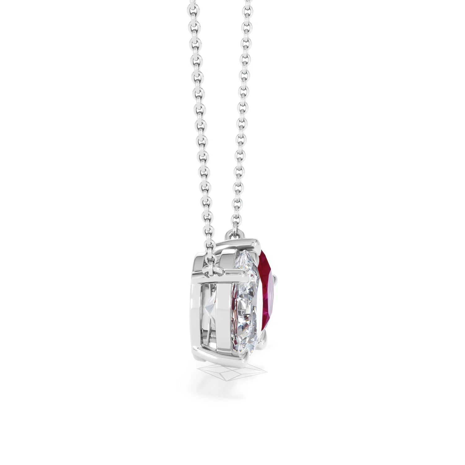 Toi Et Moi 1.50ct Oval Lab Diamond and 2.50ct Pear Lab Ruby Necklace in 18K White Gold - Image 25