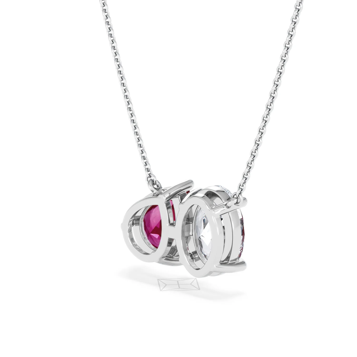 Toi Et Moi 1.50ct Oval Lab Diamond and 2.50ct Pear Lab Ruby Necklace in 18K White Gold - Image 38