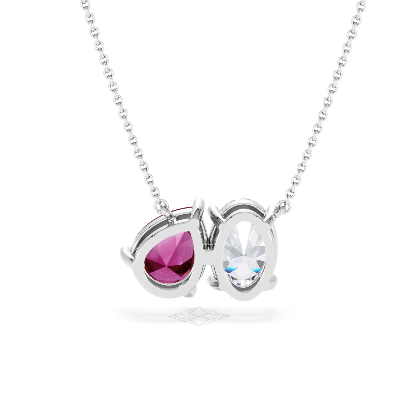Toi Et Moi 1.50ct Oval Lab Diamond and 2.50ct Pear Lab Ruby Necklace in 18K White Gold - Image 47