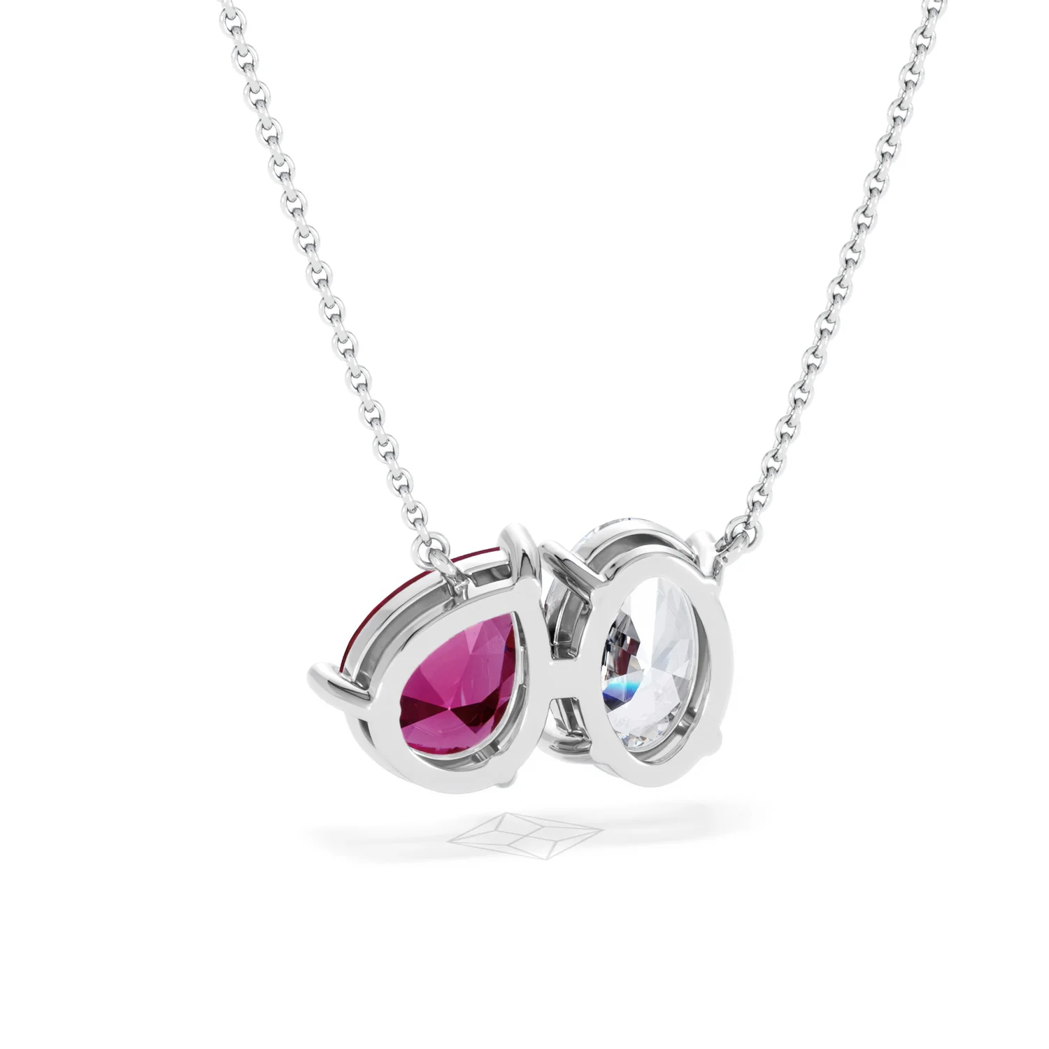 Toi Et Moi 1.50ct Oval Lab Diamond and 2.50ct Pear Lab Ruby Necklace in 18K White Gold - Image 50