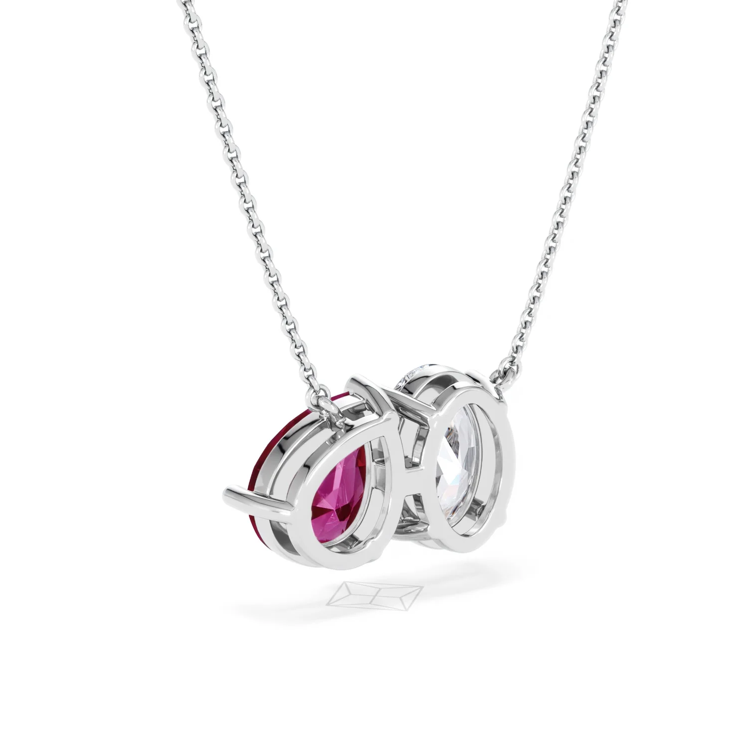 Toi Et Moi 1.50ct Oval Lab Diamond and 2.50ct Pear Lab Ruby Necklace in 18K White Gold - Image 54