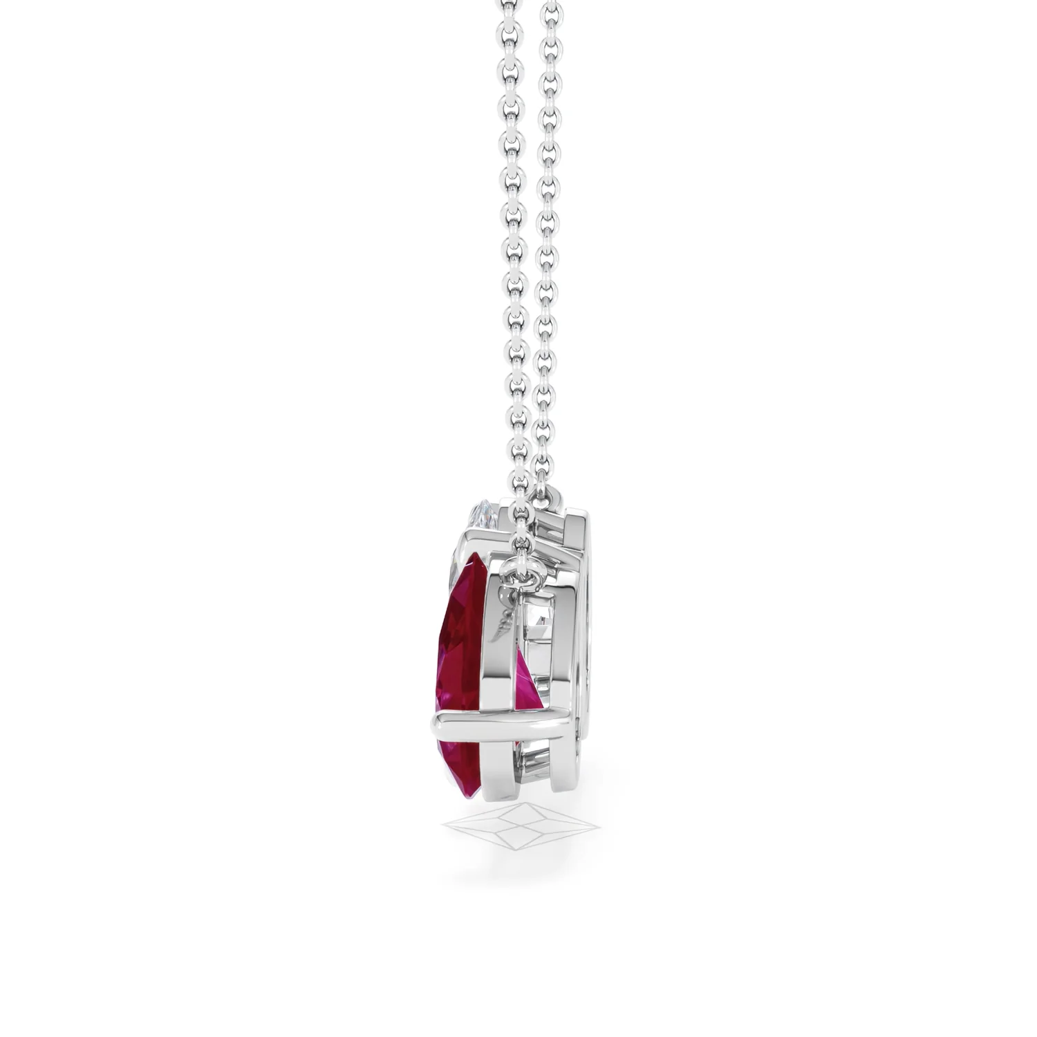 Toi Et Moi 1.50ct Oval Lab Diamond and 2.50ct Pear Lab Ruby Necklace in 18K White Gold - Image 66