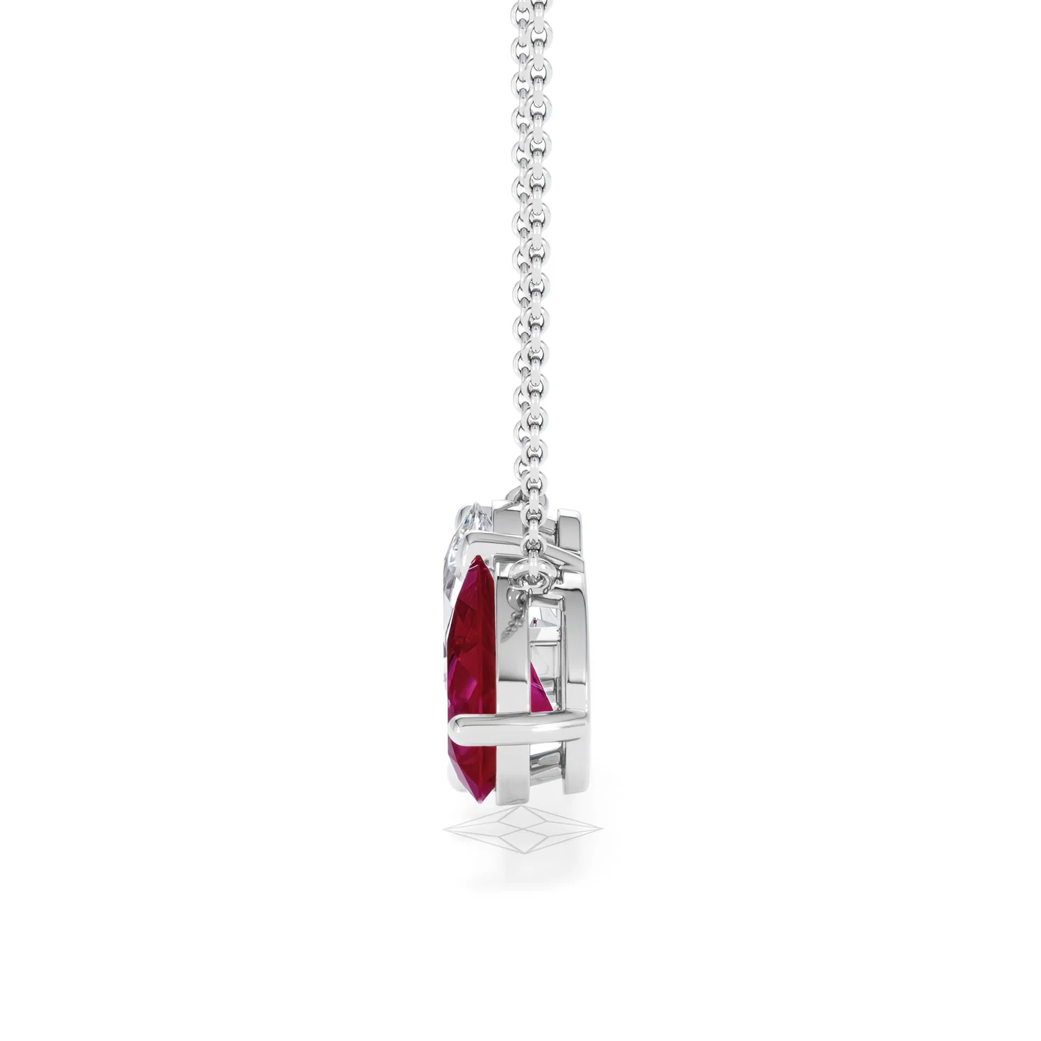 Toi Et Moi 1.50ct Oval Lab Diamond and 2.50ct Pear Lab Ruby Necklace in 18K White Gold - Image 67