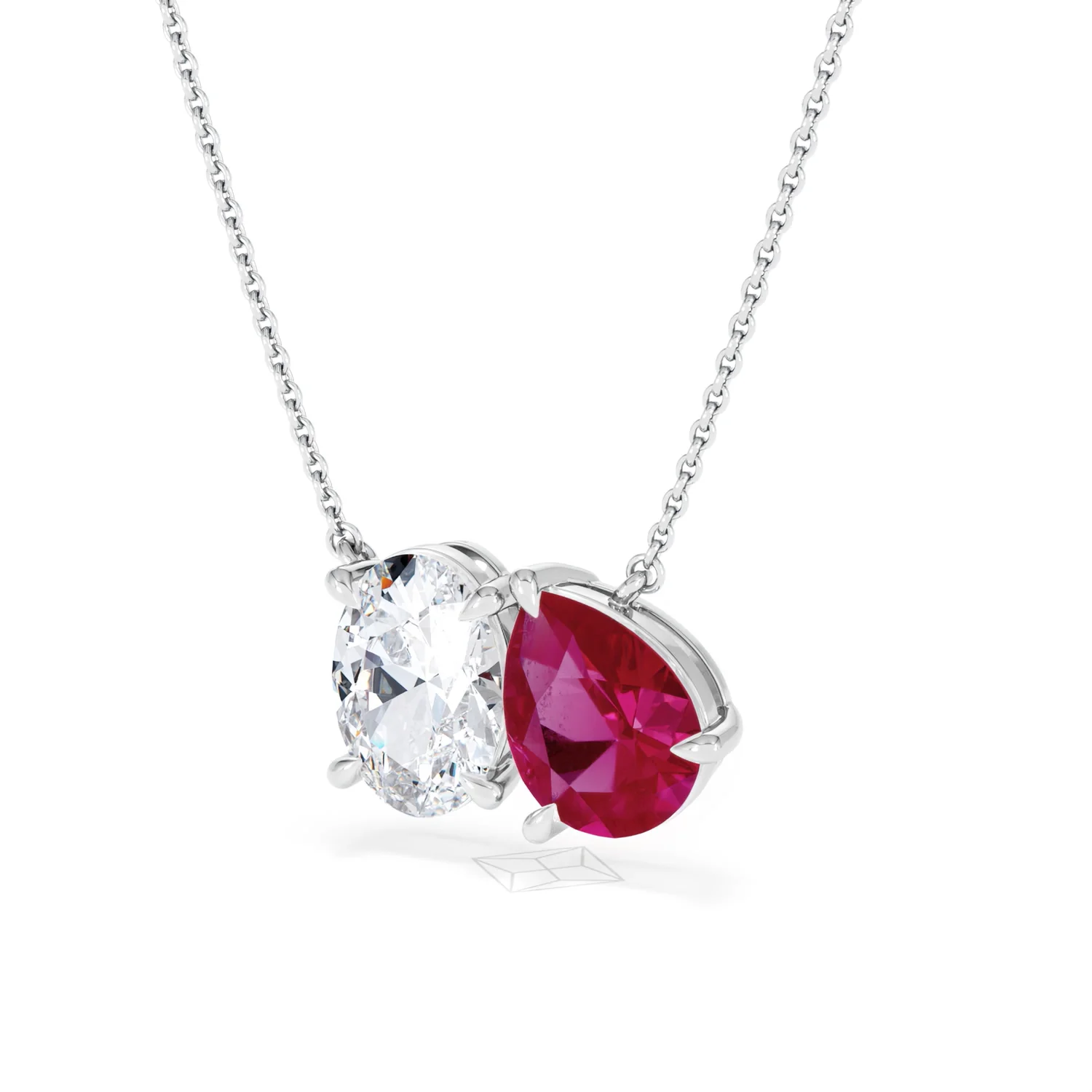 Toi Et Moi 1.50ct Oval Lab Diamond and 2.50ct Pear Lab Ruby Necklace in 18K White Gold - Image 81