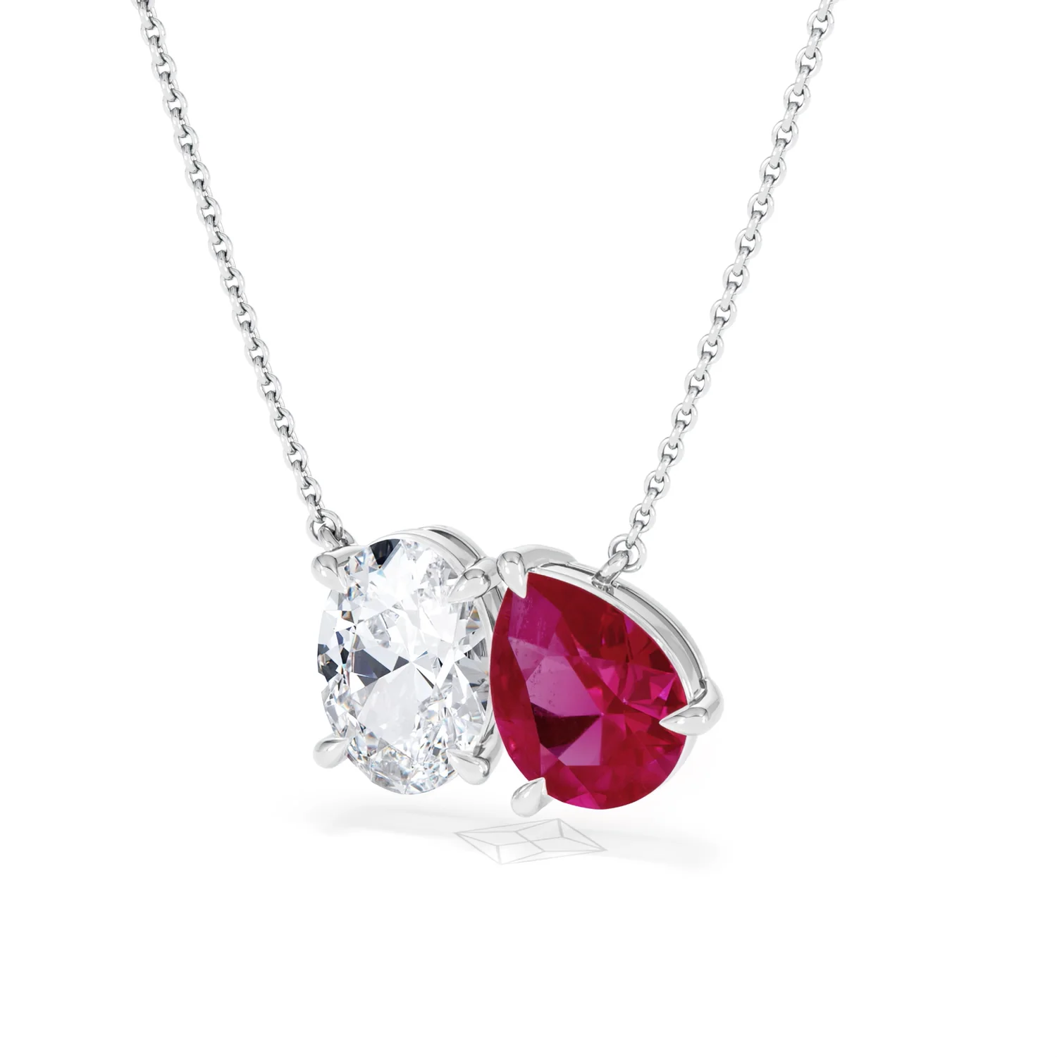 Toi Et Moi 1.50ct Oval Lab Diamond and 2.50ct Pear Lab Ruby Necklace in 18K White Gold - Image 82