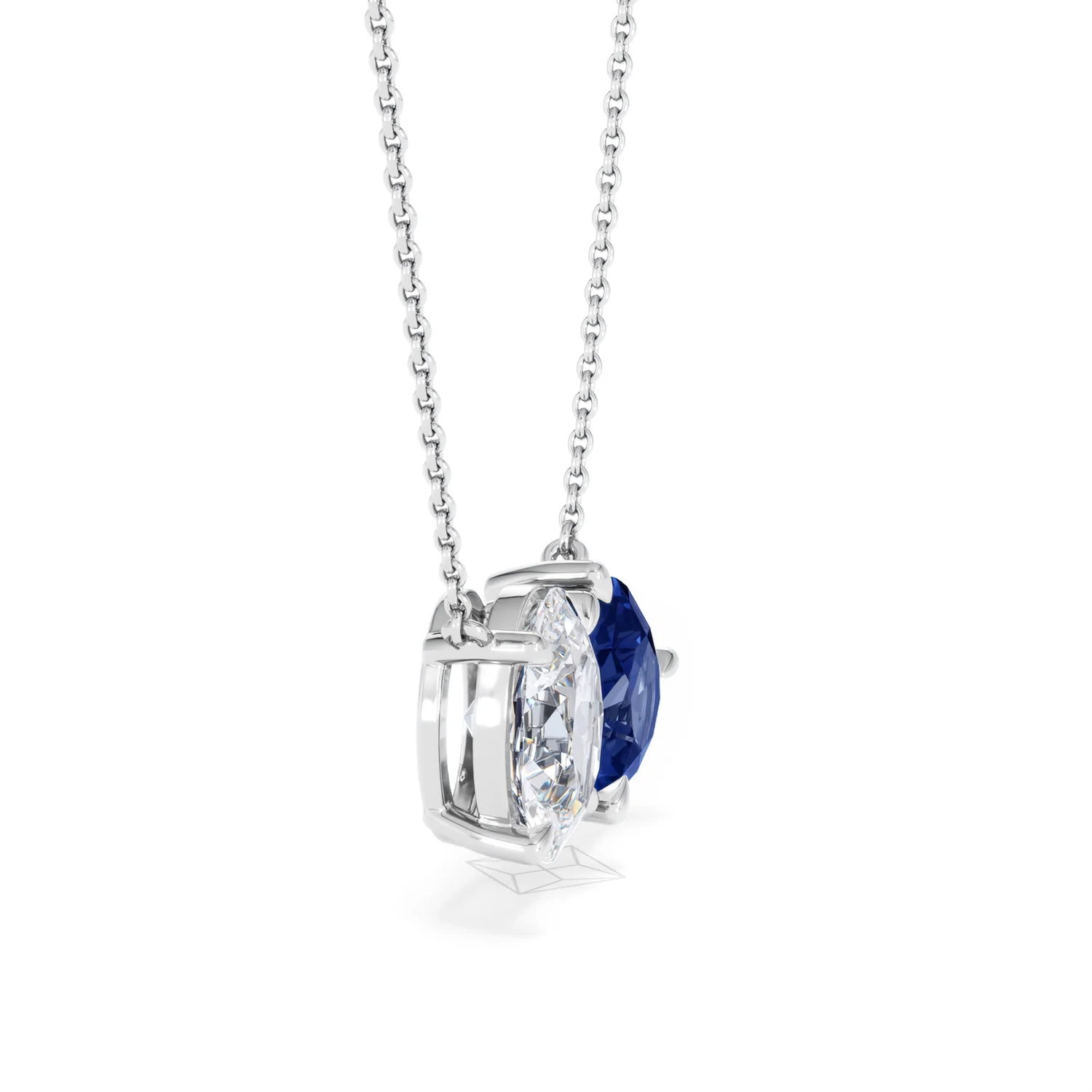 Toi Et Moi 1.50ct Oval Lab Diamond and 2.50ct Pear Lab Sapphire Necklace in 18K White Gold - Image 23