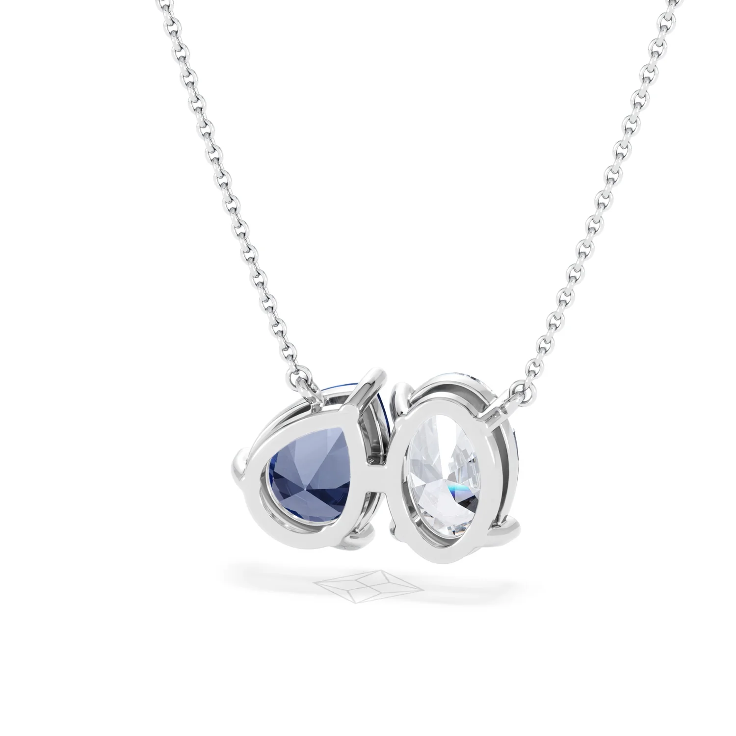 Toi Et Moi 1.50ct Oval Lab Diamond and 2.50ct Pear Lab Sapphire Necklace in 18K White Gold - Image 44